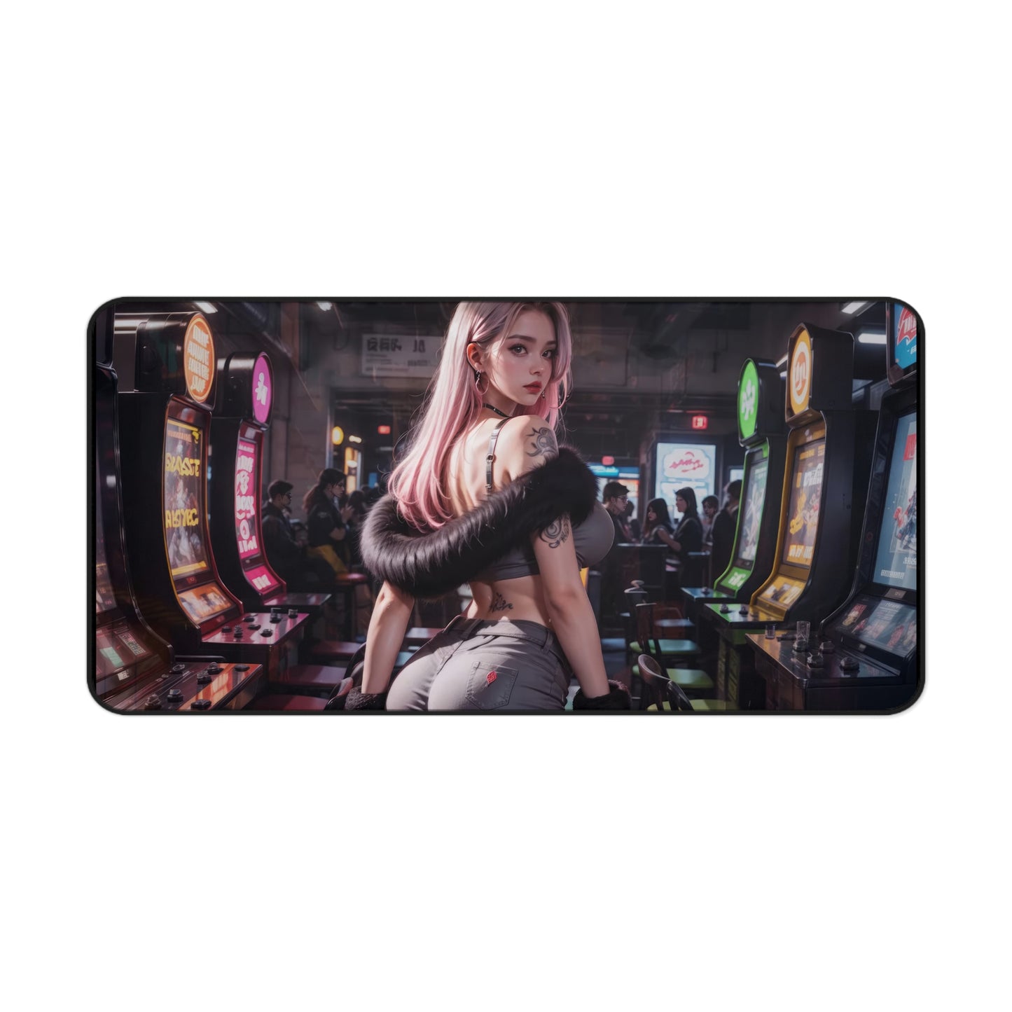 Beautiful Anime Girl with Tattoos in Arcade XL Gaming Mouse Pad – Retro Arcade Desk Mat by KlickieKeyz
