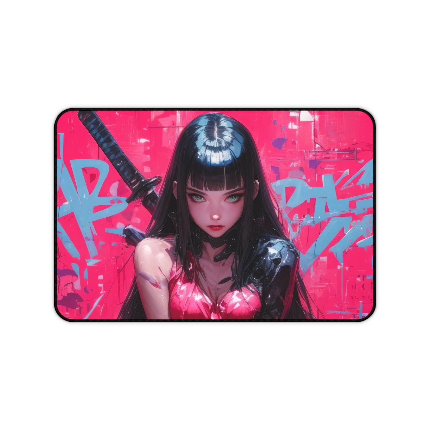 Sexy Anime Girl with Katana Desk Mat – Graffiti Art Gaming Mouse Pad by KlickieKeyz