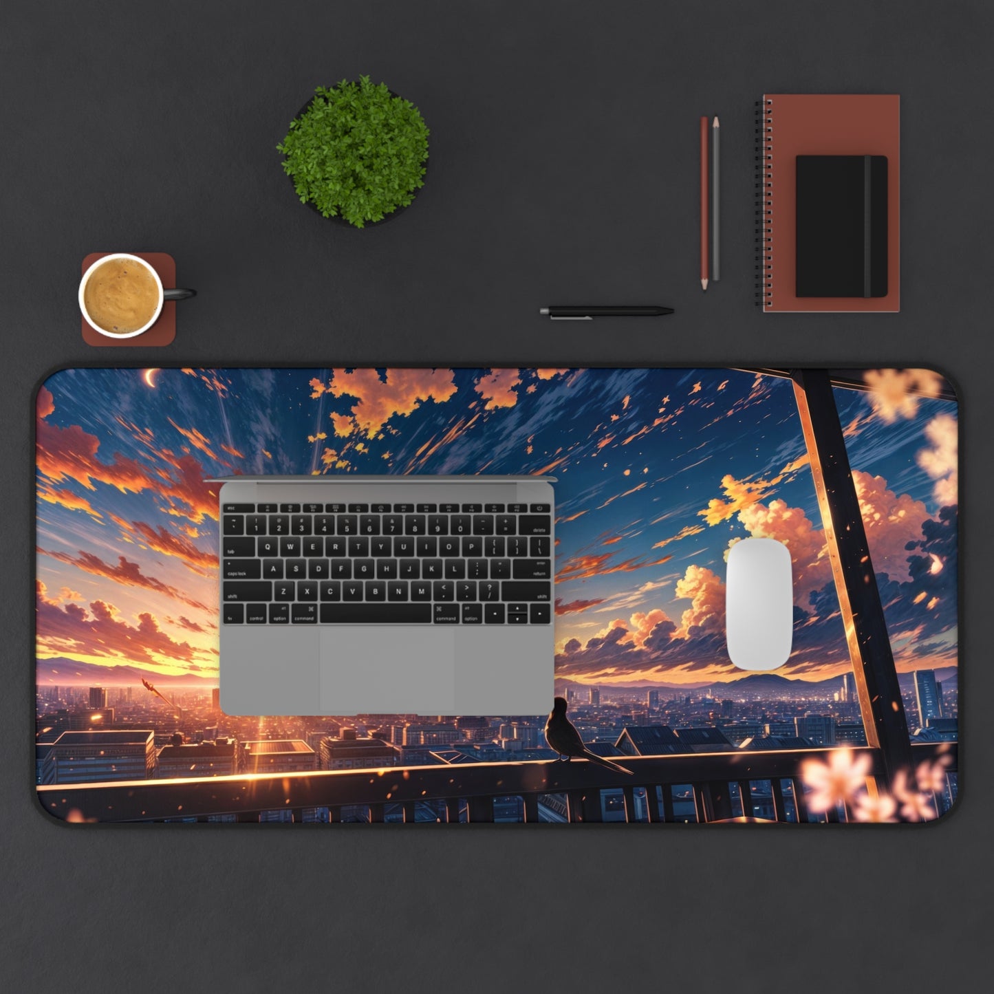 Anime Cityscape Beautiful Clouds Desk Mat – Sunrise & Sunset Cloud Art by KlickieKeyz
