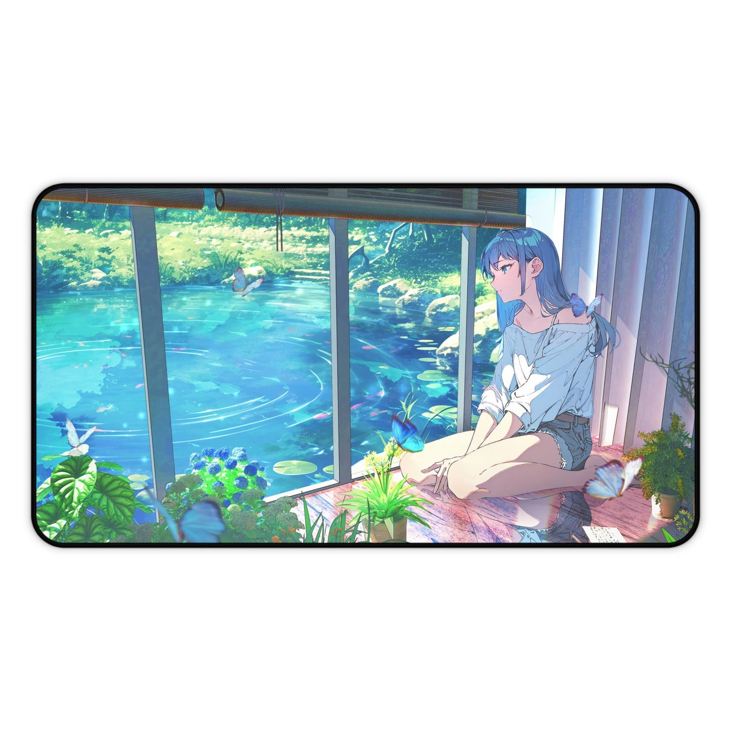 Anime Girl Sitting by the Window Looking at the Water Desk Mat – Serene & Aesthetic XL Gaming Mouse Pad by KlickieKeyz