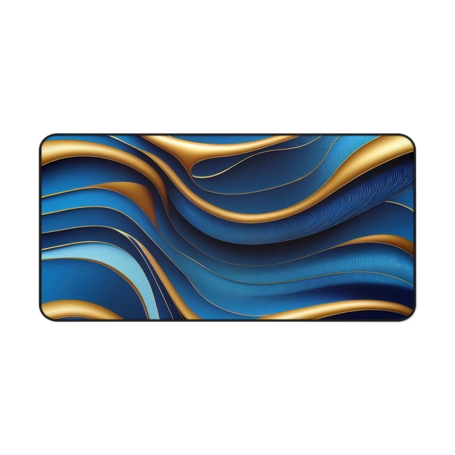 Abstract Gold & Blue Waves Desk Mat – Elegant Desk Mat by KlickieKeyz