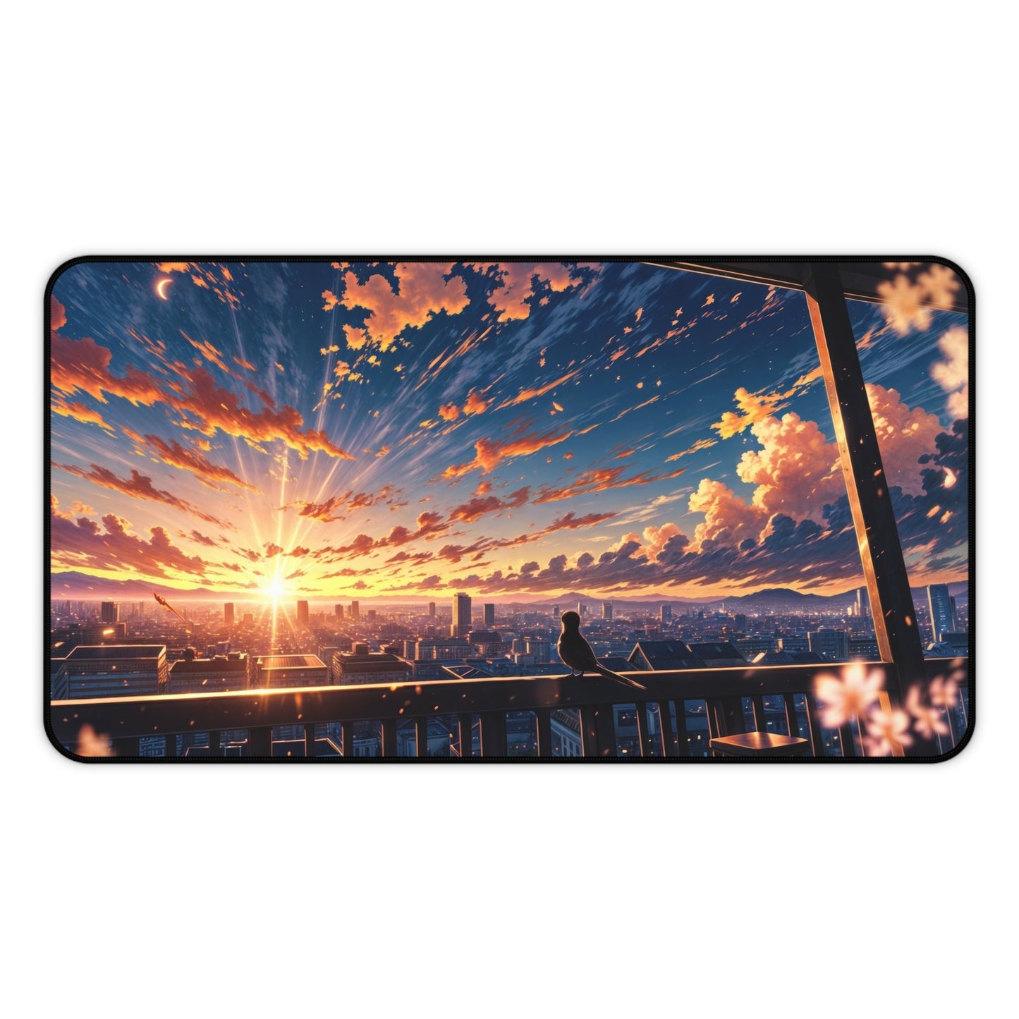 Anime Cityscape Beautiful Clouds Desk Mat – Sunrise & Sunset Cloud Art by KlickieKeyz