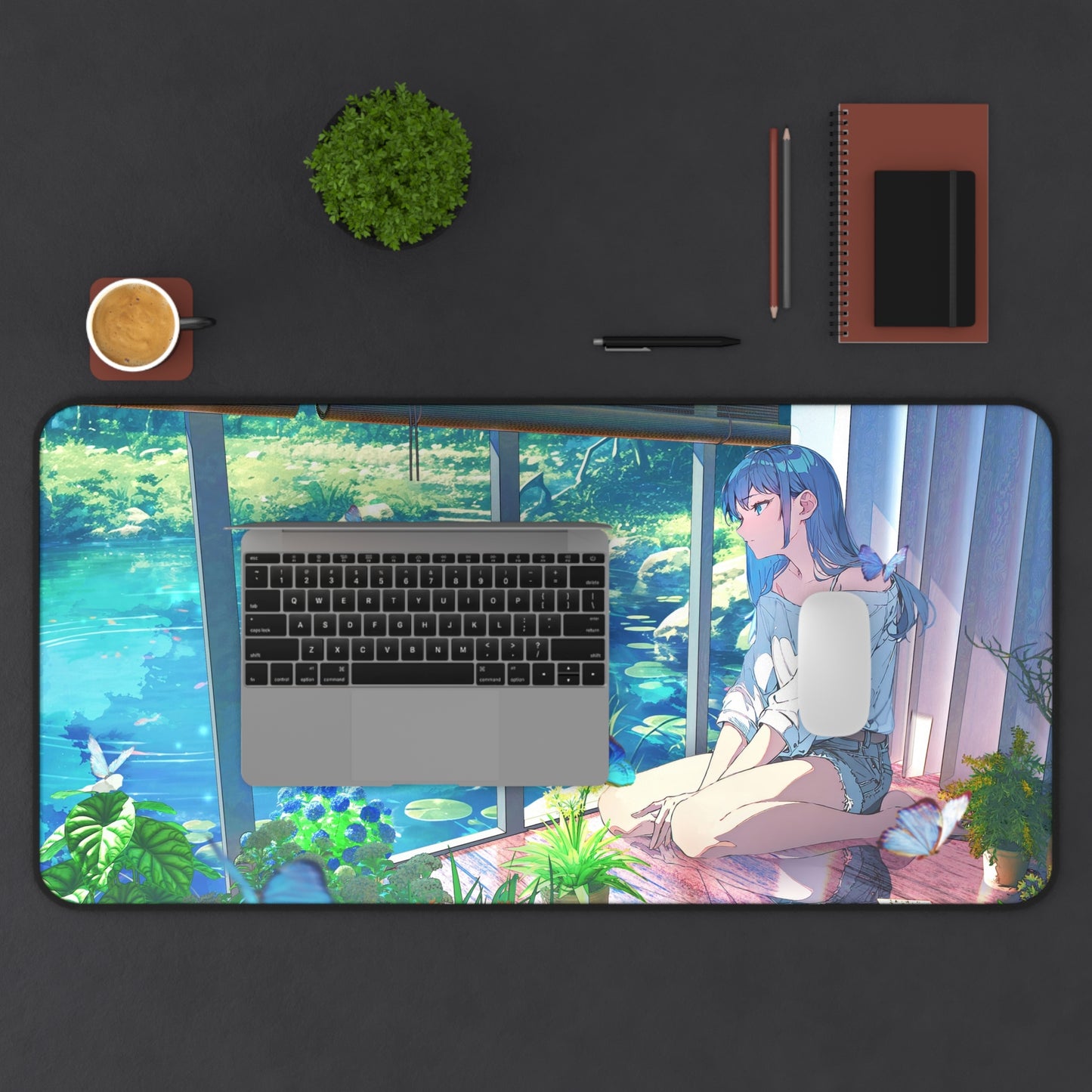 Anime Girl Sitting by the Window Looking at the Water Desk Mat – Serene & Aesthetic XL Gaming Mouse Pad by KlickieKeyz