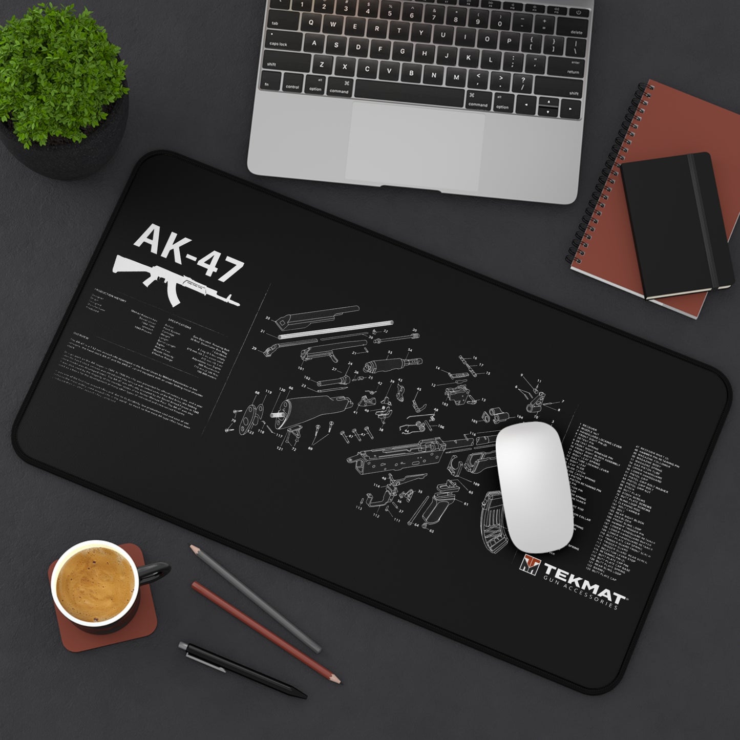 AK-47 Gun Parts Schematic Desk Mat – Cleaning and Maintenance Reference Mat by KlickieKeyz