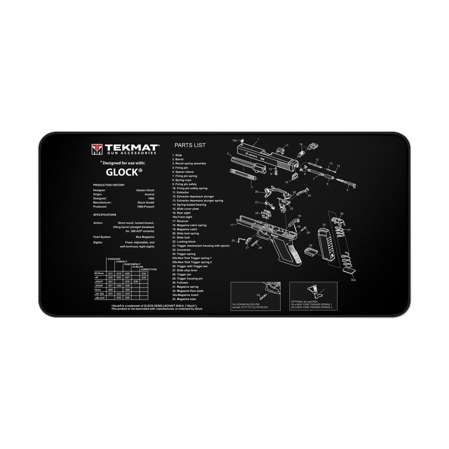 Glock Gun Parts Schematic Desk Mat – Cleaning and Maintenance Reference Mat by KlickieKeyz