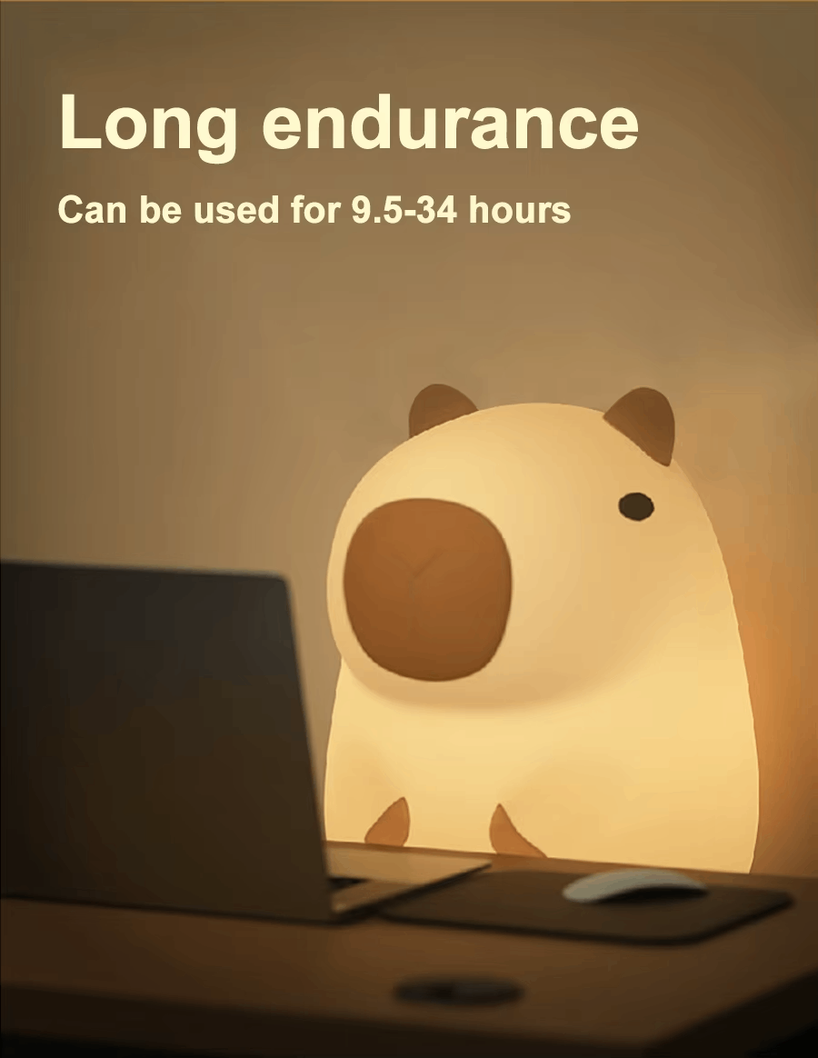 Cute Capybara Silicone Night Light – USB Type-C Rechargeable by KlickieKeyz