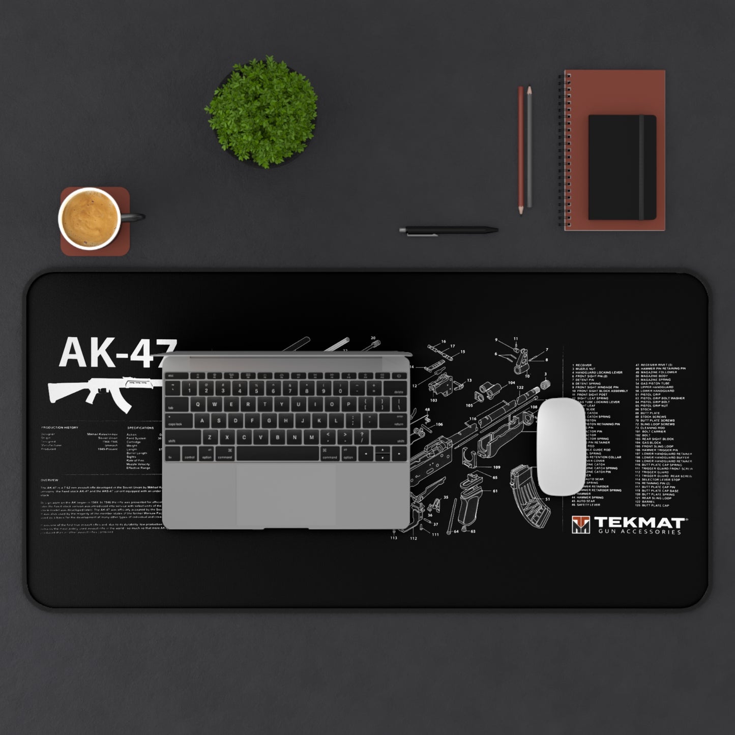 AK-47 Gun Parts Schematic Desk Mat – Cleaning and Maintenance Reference Mat by KlickieKeyz