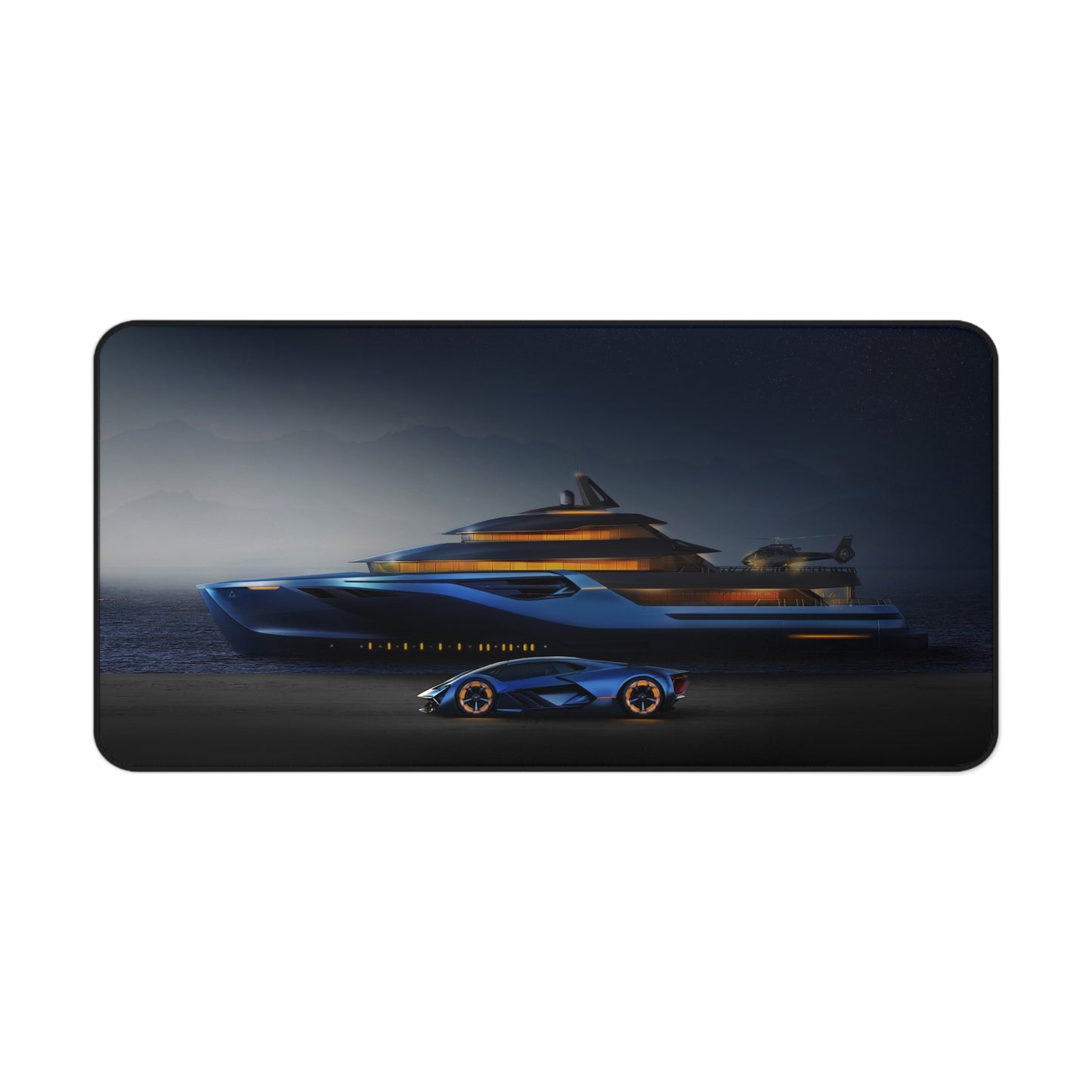 Blue Lamborghini & Yacht Desk Mat – Luxury Supercar Desk Mat by KlickieKeyz