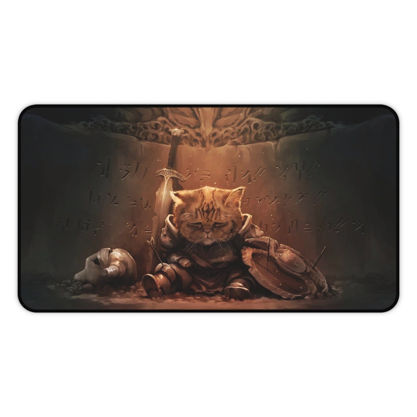 Tired Cat Warrior Desk Mat – Skyrim-Inspired Adventurer Desk Mat by KlickieKeyz