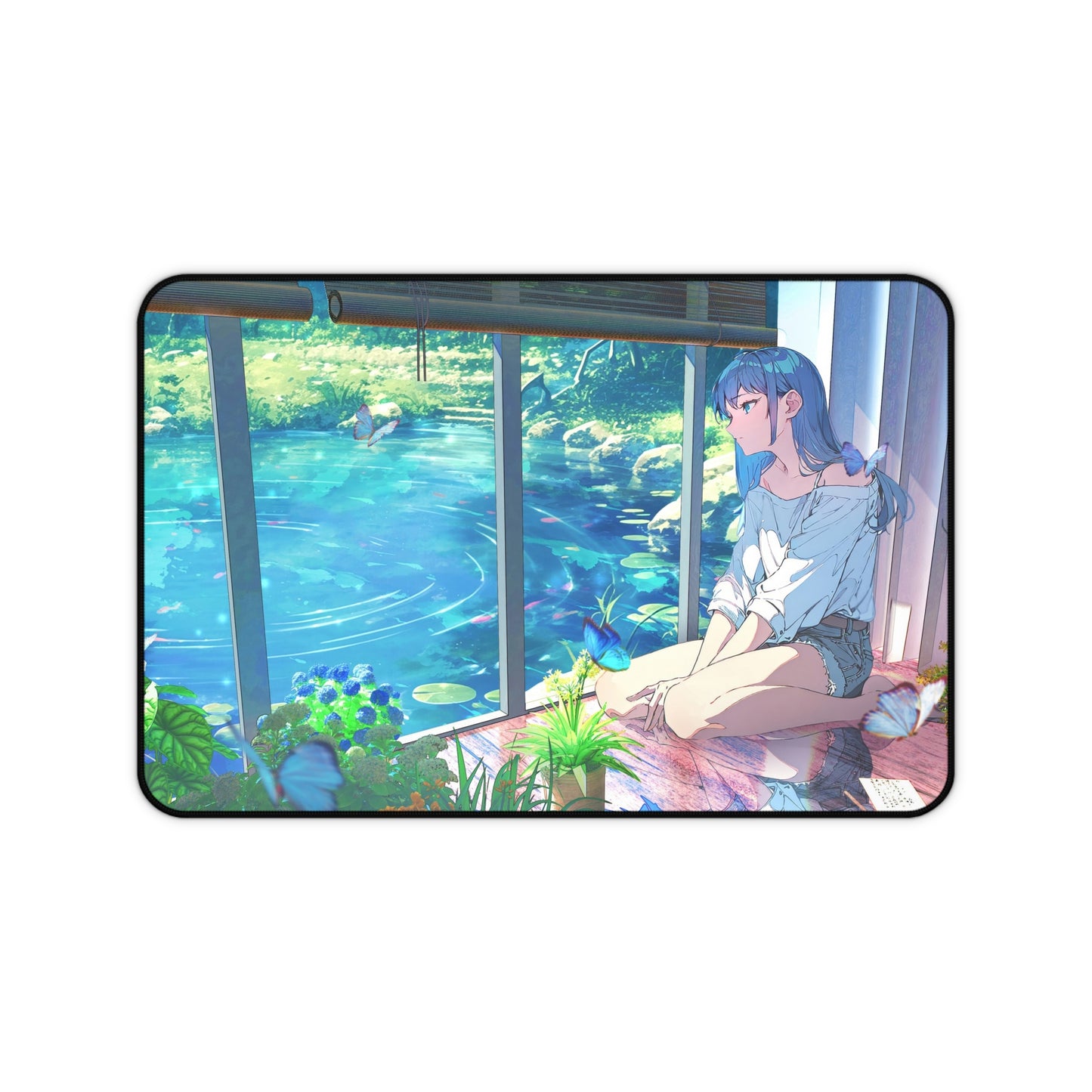 Anime Girl Sitting by the Window Looking at the Water Desk Mat – Serene & Aesthetic XL Gaming Mouse Pad by KlickieKeyz
