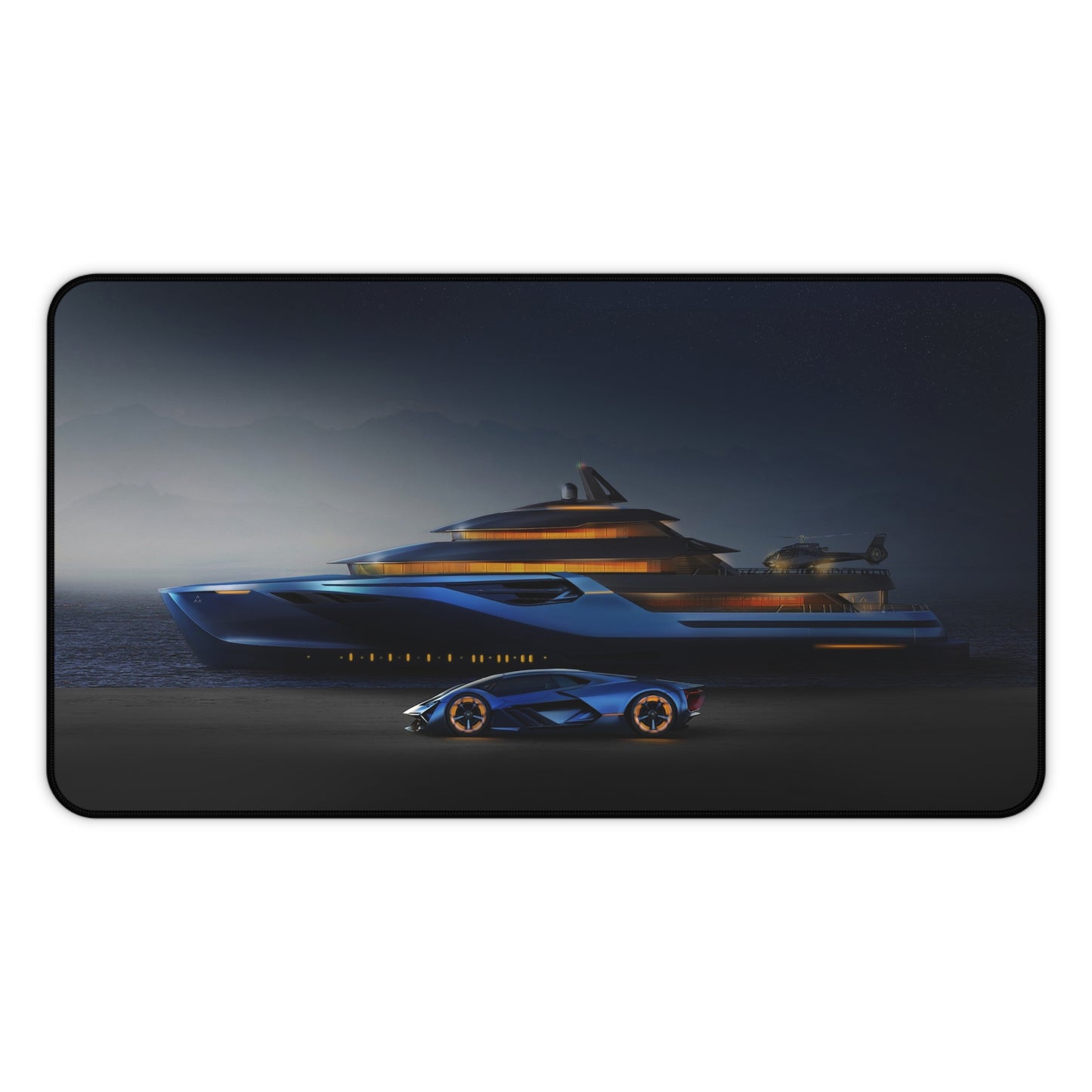 Blue Lamborghini & Yacht Desk Mat – Luxury Supercar Desk Mat by KlickieKeyz