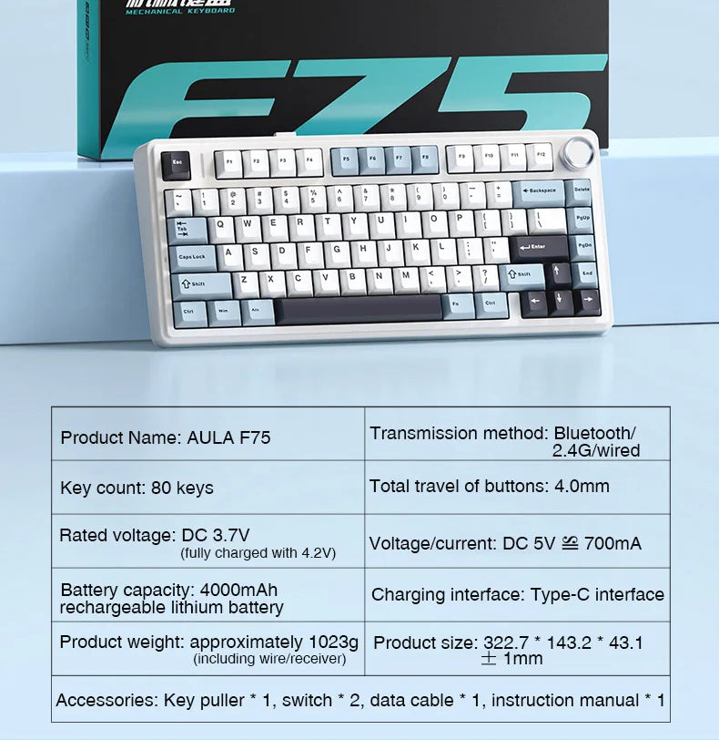 AULA EPOMAKER F75 – 2.4G Wireless/Bluetooth/Wired Gaming Mechanical Keyboard hosted by KlickieKeyz
