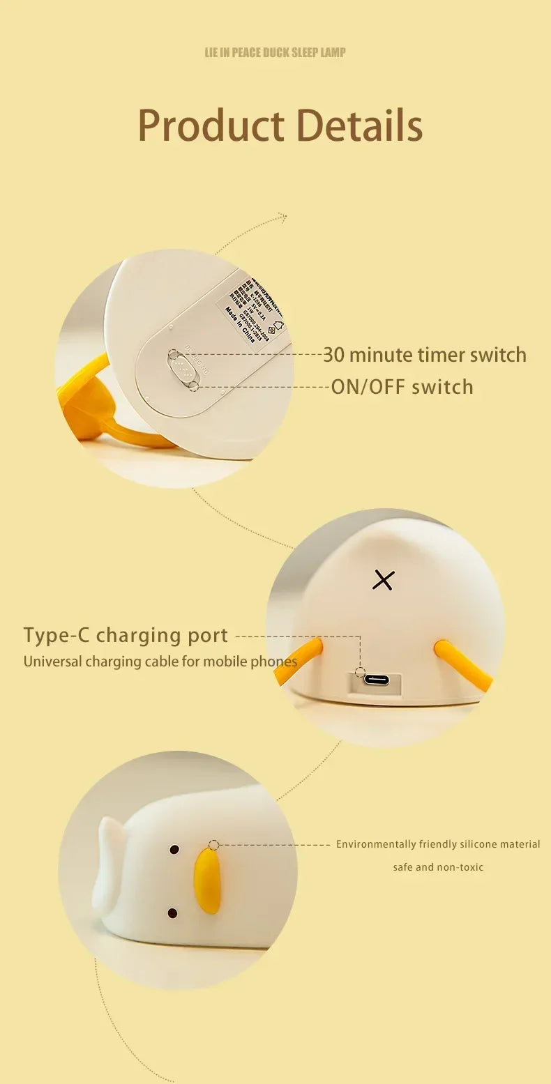 Tired Duck Silicone Decorative Desk Lamp with Moveable Legs – USB Type-C Rechargeable by KlickieKeyz