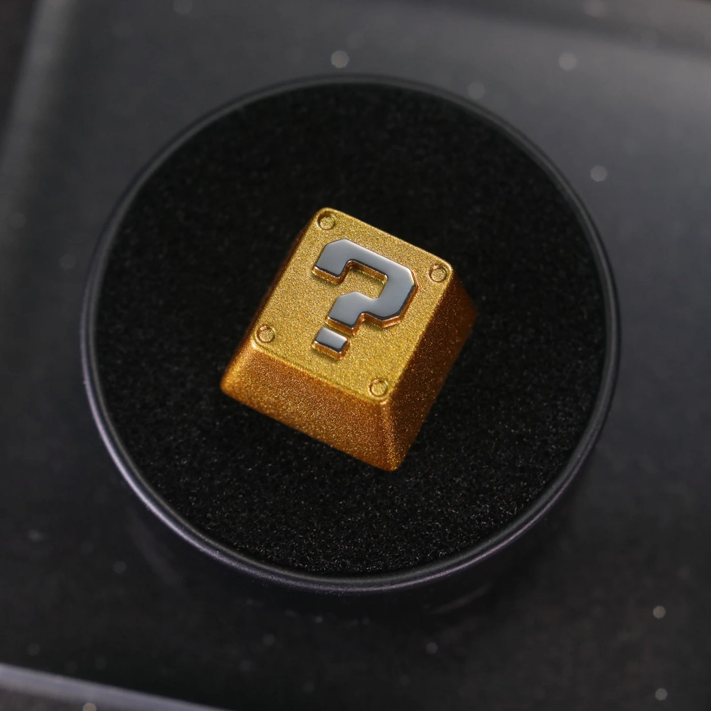 Super Mario Question Block Keycap – Gold Aluminum Keycap by KlickieKeyz