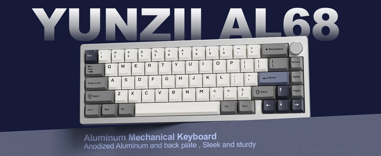 YUNZII AL68 Silver Wireless Custom Mechanical Keyboard – 65% Aluminum Gasket-Mounted Keyboard with Knob hosted by KlickieKeyz