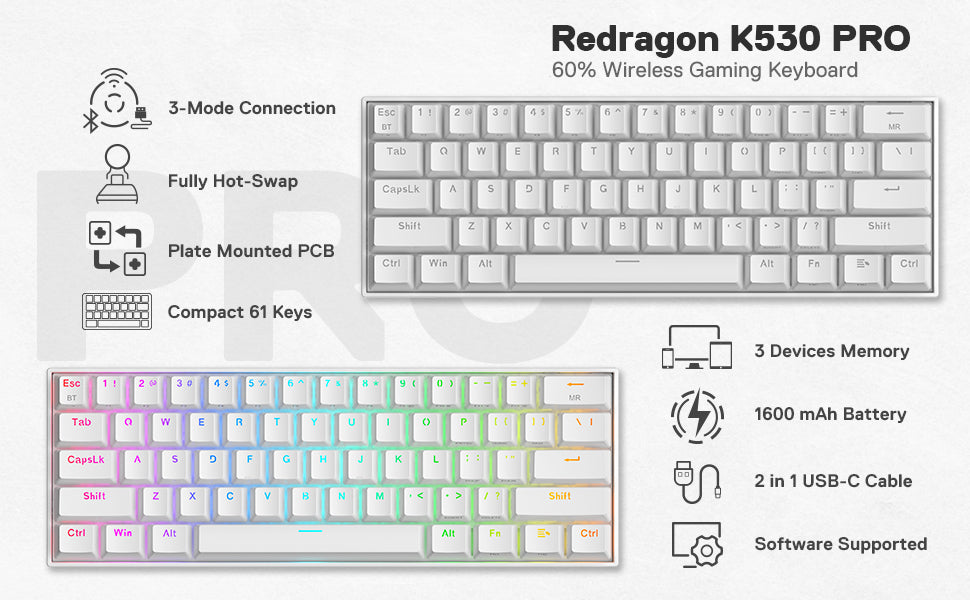 Redragon DRACONIC K530 PRO Wireless Mechanical Keyboard – by Redragon hosted by Klickiekeyz