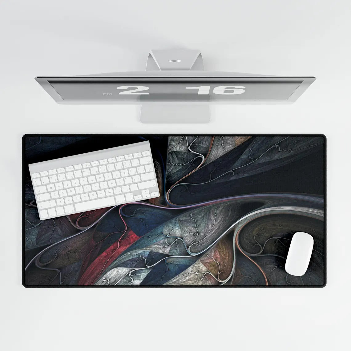 Abstract Red, Blue, White & Green Swirl Desk Mat – Vivid Paint Flow Desk Mat by KlickieKeyz
