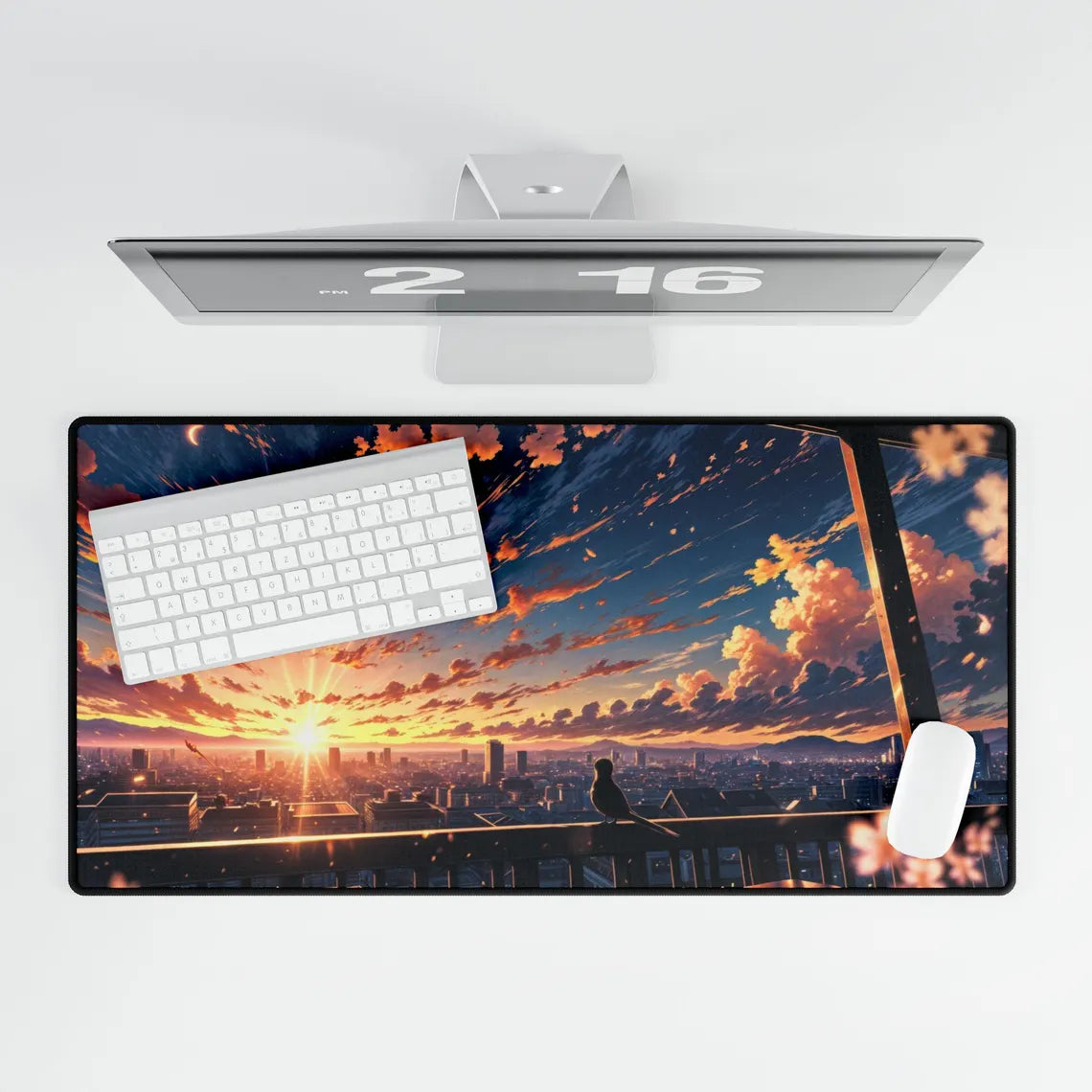 Anime Cityscape Beautiful Clouds Desk Mat – Sunrise & Sunset Cloud Art by KlickieKeyz