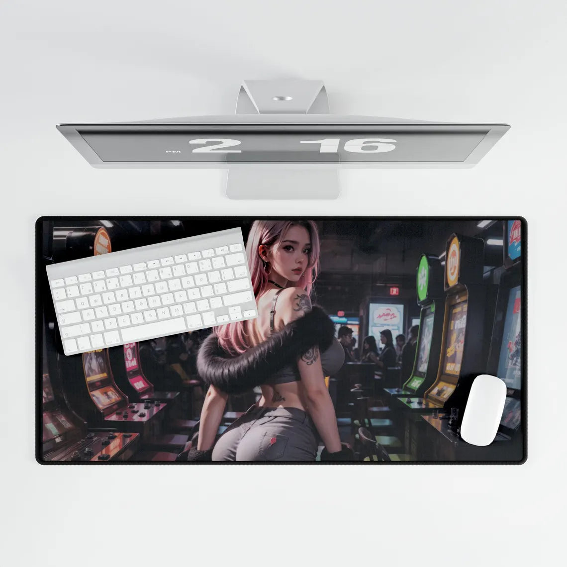 Beautiful Anime Girl with Tattoos in Arcade XL Gaming Mouse Pad – Retro Arcade Desk Mat by KlickieKeyz