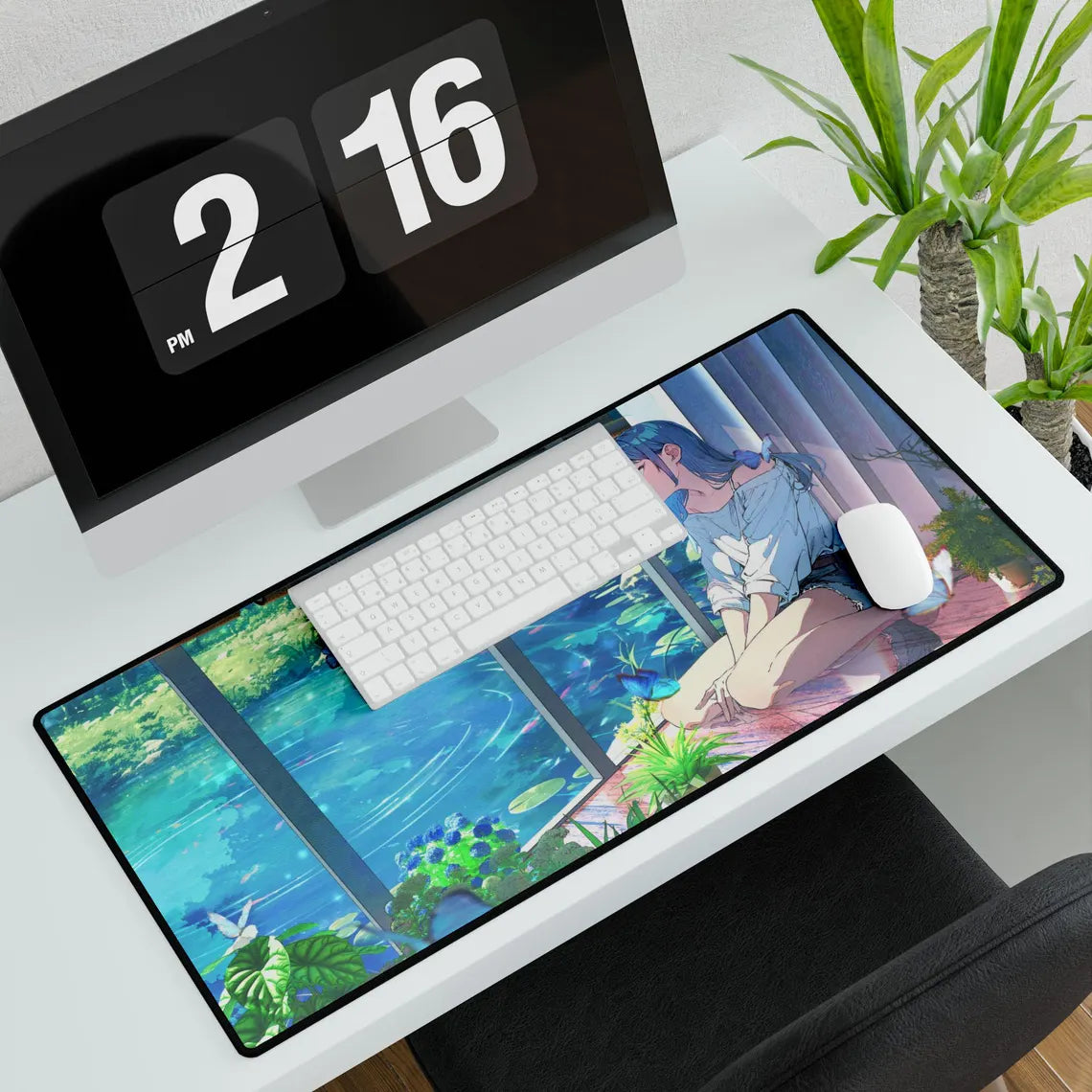 Anime Girl Sitting by the Window Looking at the Water Desk Mat – Serene & Aesthetic XL Gaming Mouse Pad by KlickieKeyz