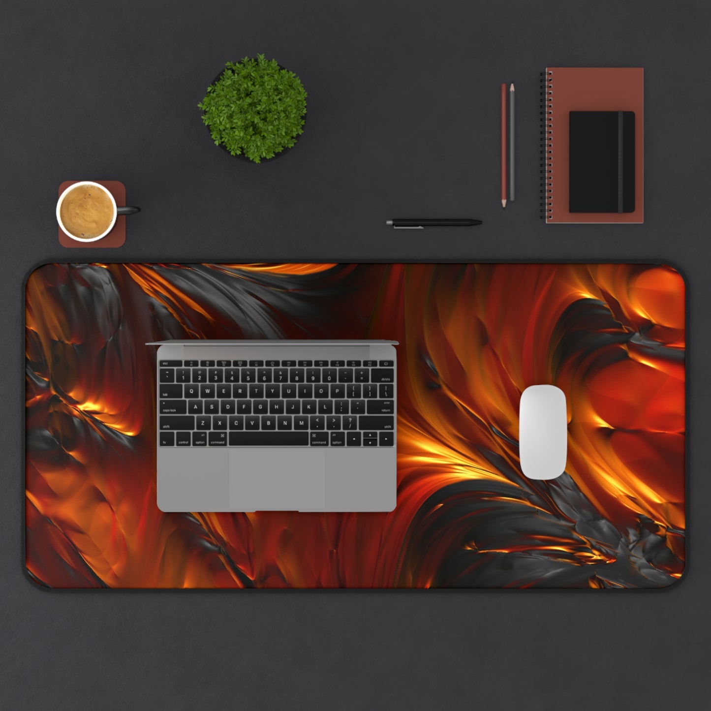 Abstract Orange & Black Lava Flow Desk Mat – Fiery Molten Elegance Desk Mat by KlickieKeyz