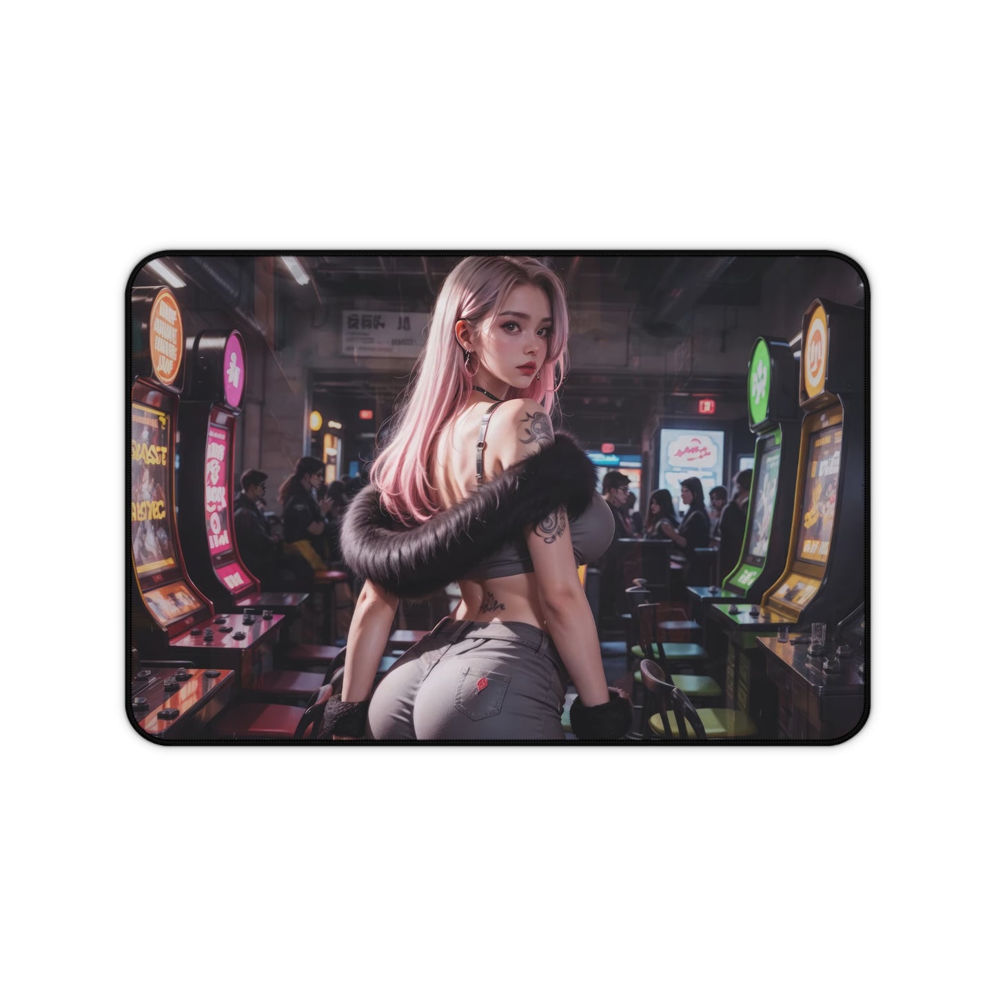Beautiful Anime Girl with Tattoos in Arcade XL Gaming Mouse Pad – Retro Arcade Desk Mat by KlickieKeyz