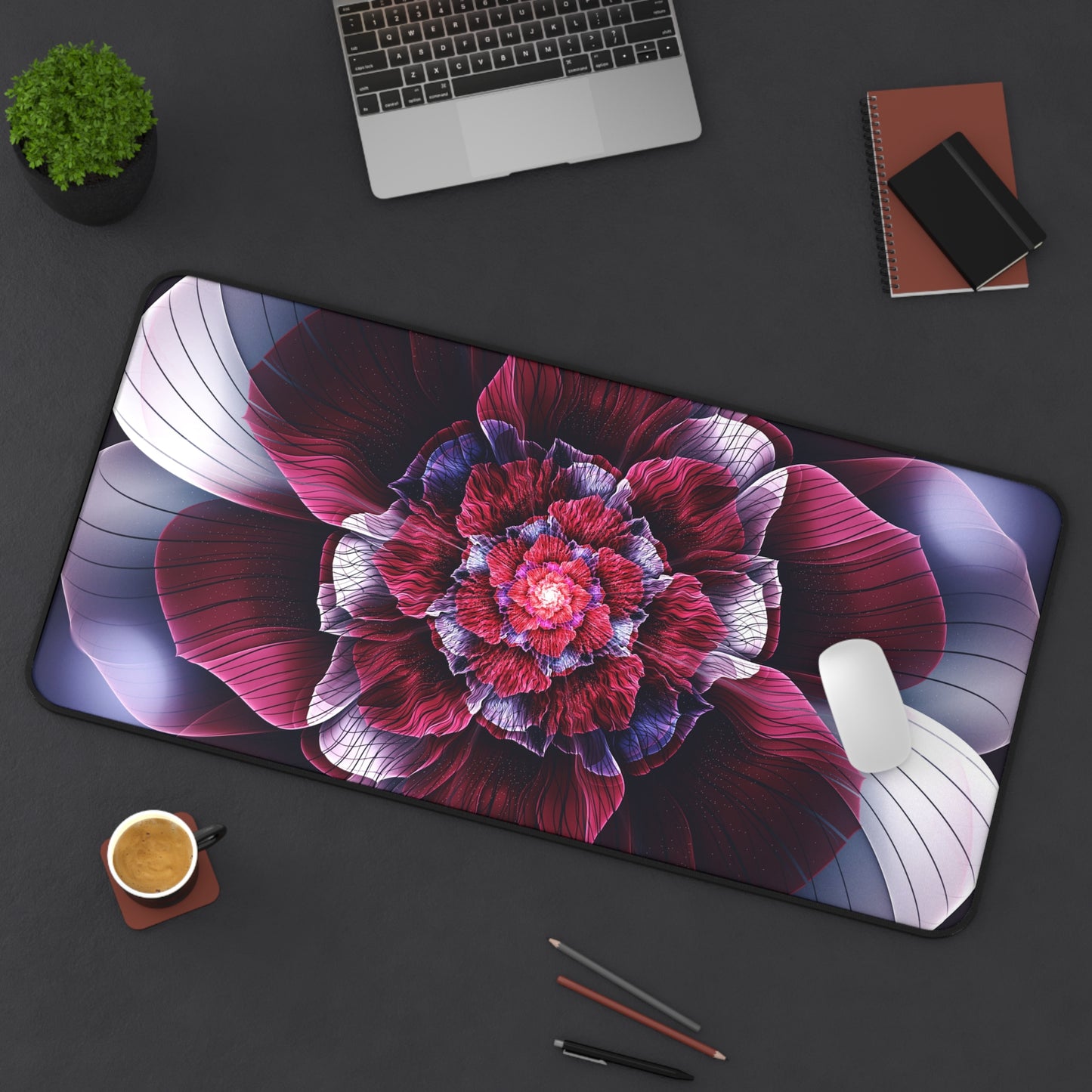 Pink & White Flower Desk Mat – Elegant Floral Desk Mat by KlickieKeyz