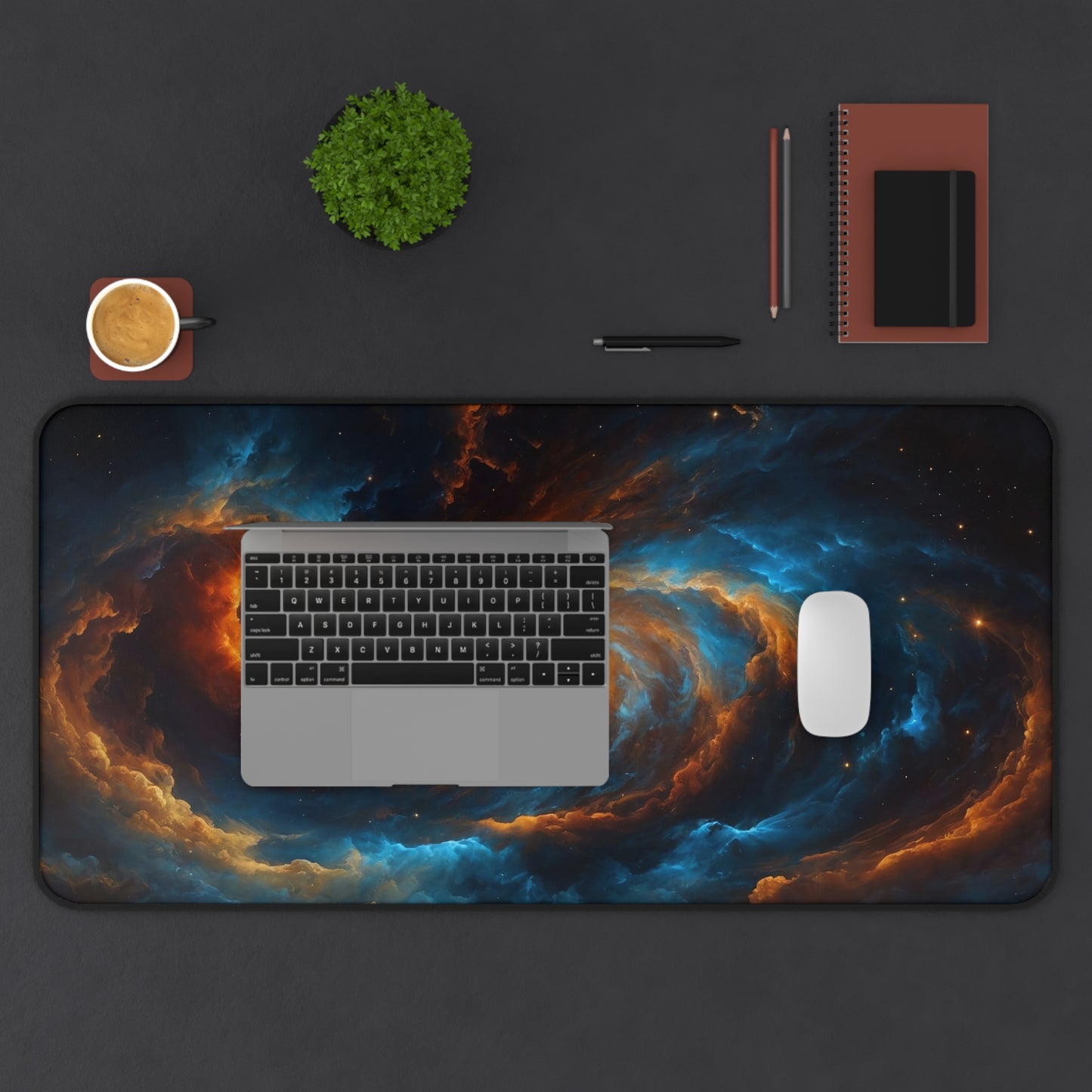 Abstract Blue & Orange Space Clouds Desk Mat – Dreamy Desk Mat by KlickieKeyz