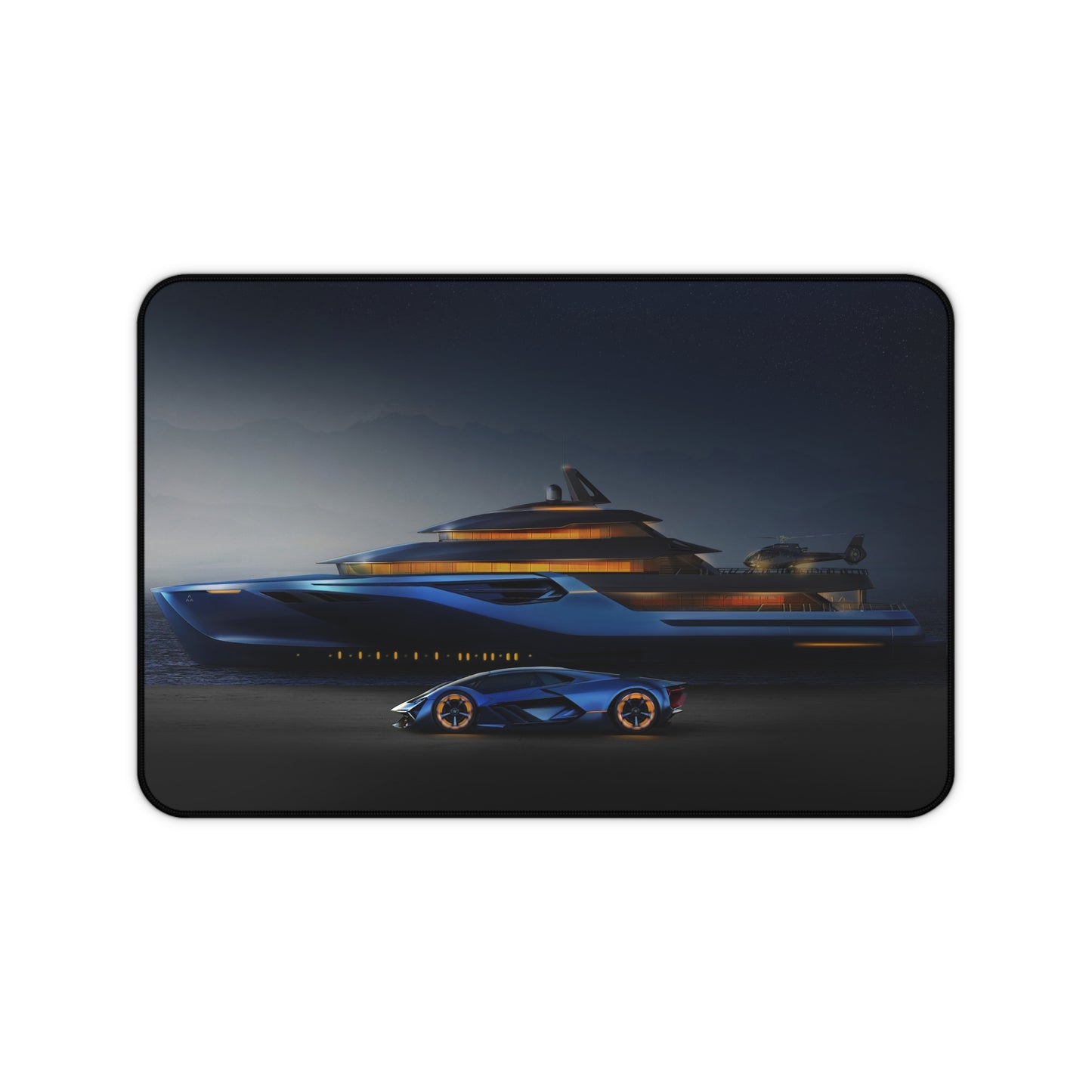 Blue Lamborghini & Yacht Desk Mat – Luxury Supercar Desk Mat by KlickieKeyz
