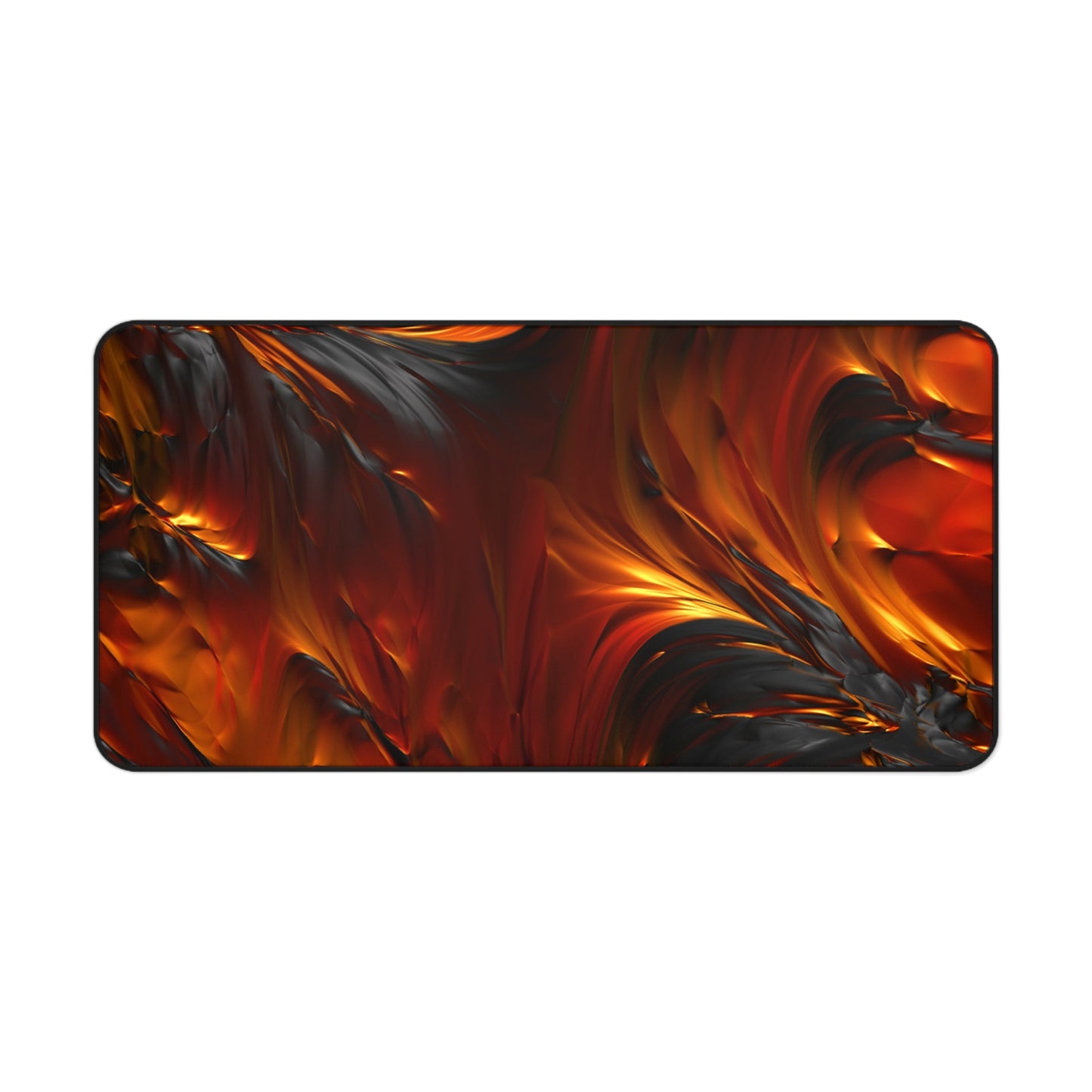 Abstract Orange & Black Lava Flow Desk Mat – Fiery Molten Elegance Desk Mat by KlickieKeyz