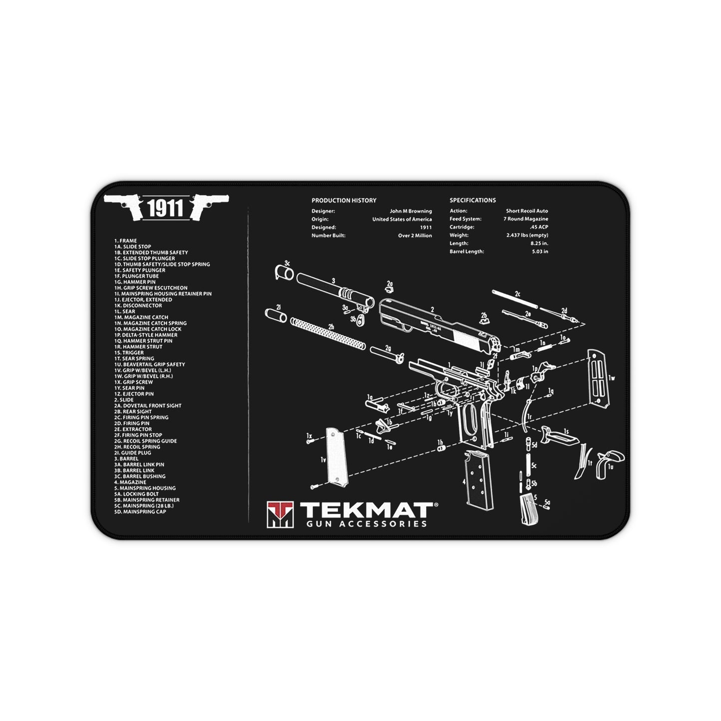 1911 Gun Parts Schematic Desk Mat – Cleaning and Maintenance Reference Mat by KlickieKeyz