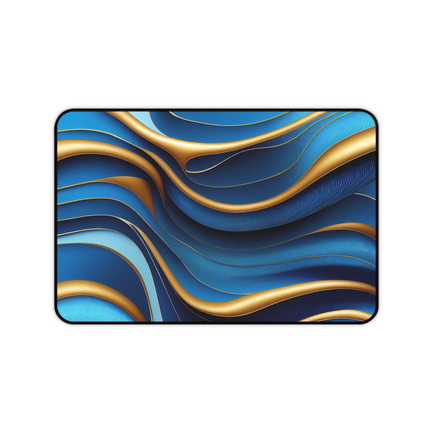 Abstract Gold & Blue Waves Desk Mat – Elegant Desk Mat by KlickieKeyz