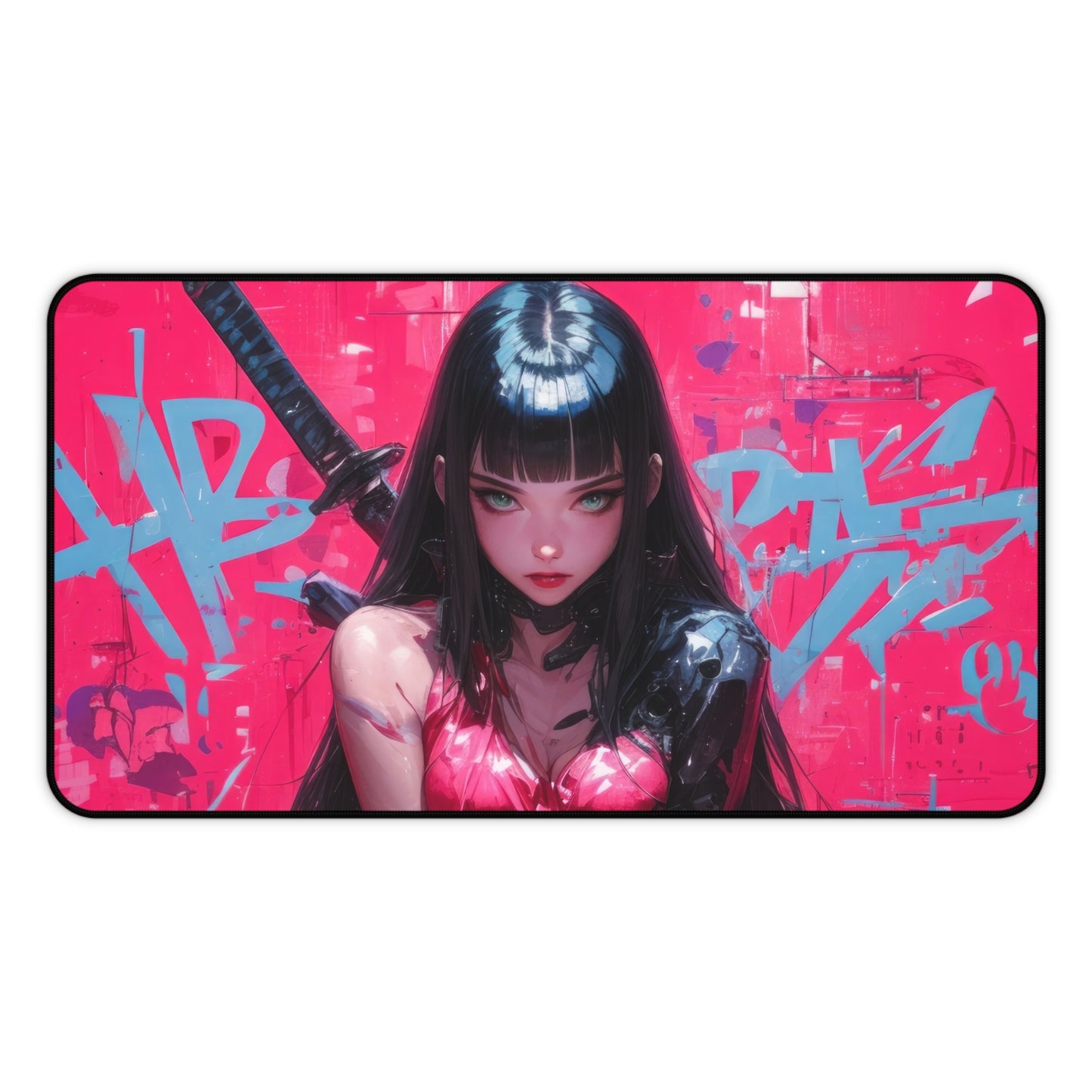 Sexy Anime Girl with Katana Desk Mat – Graffiti Art Gaming Mouse Pad by KlickieKeyz