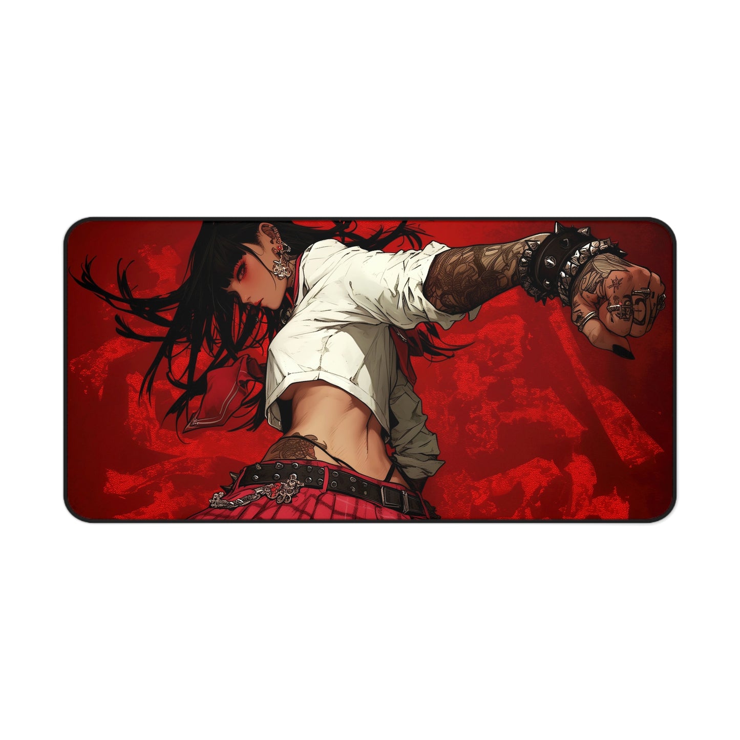 Beautiful Anime Girl with Tattoos on Red Background XL Gaming Mouse Pad – Bold & Edgy Desk Mat by KlickieKeyz