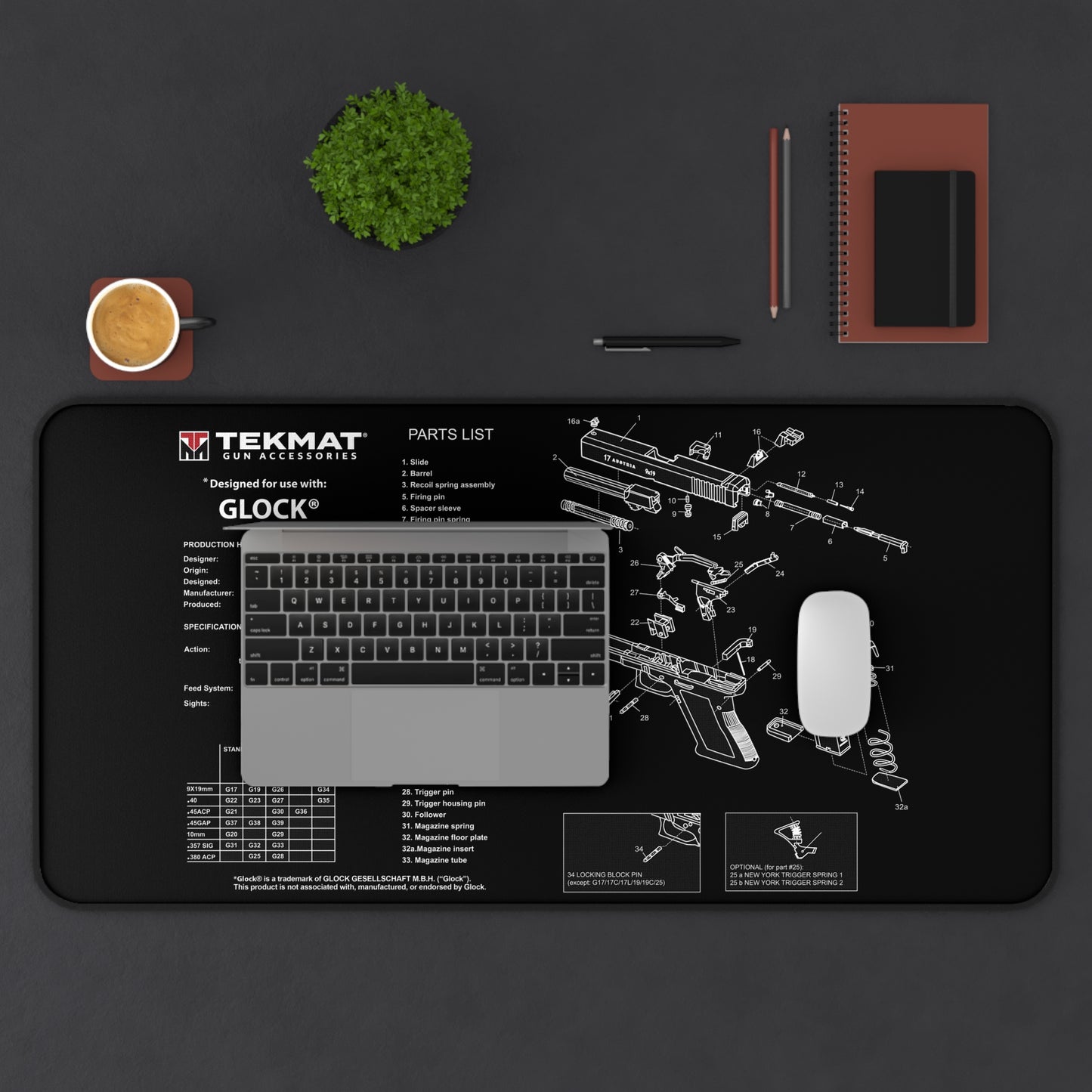 Glock Gun Parts Schematic Desk Mat – Cleaning and Maintenance Reference Mat by KlickieKeyz