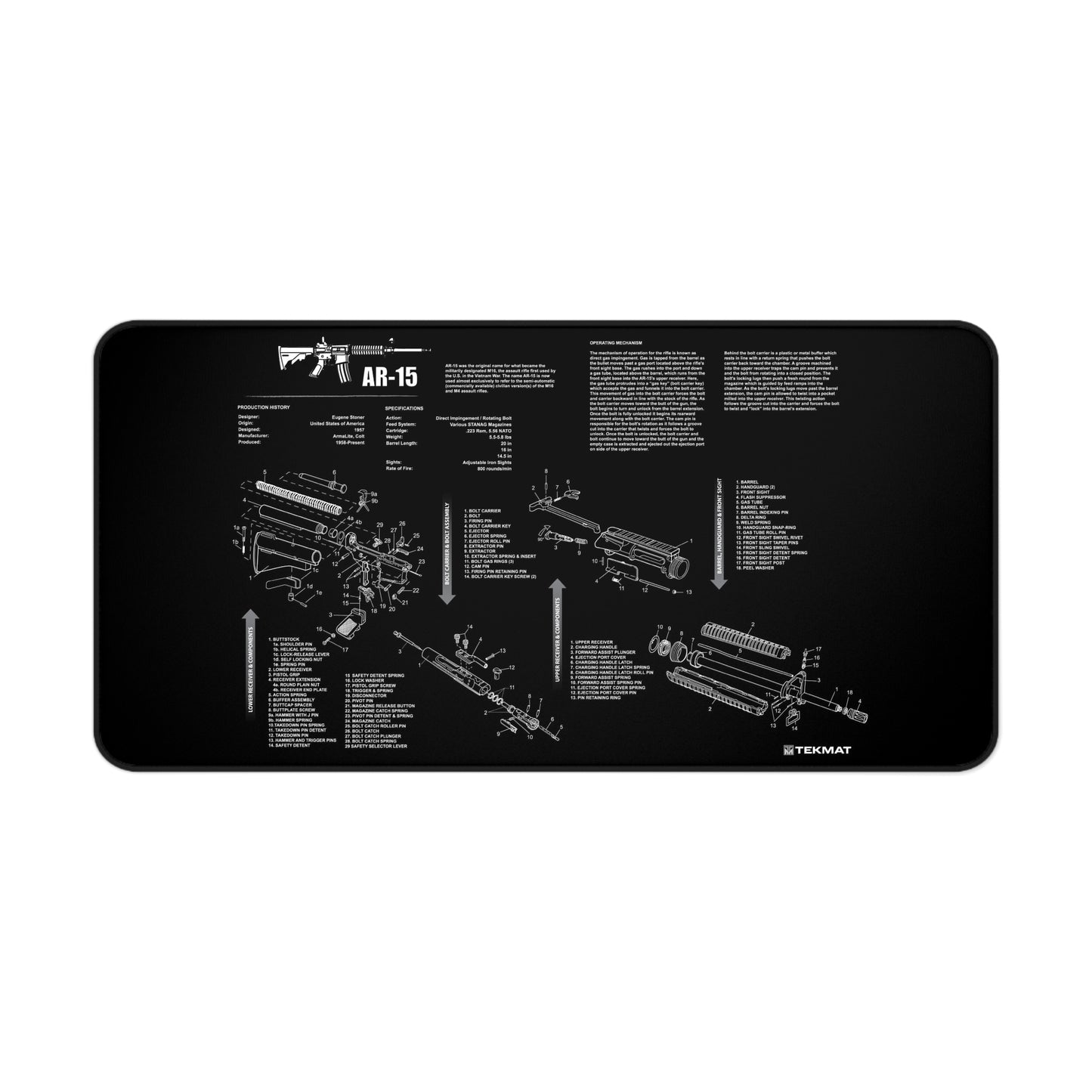 AR-15 Gun Parts Schematic Desk Mat – Cleaning and Maintenance Reference Mat by KlickieKeyz