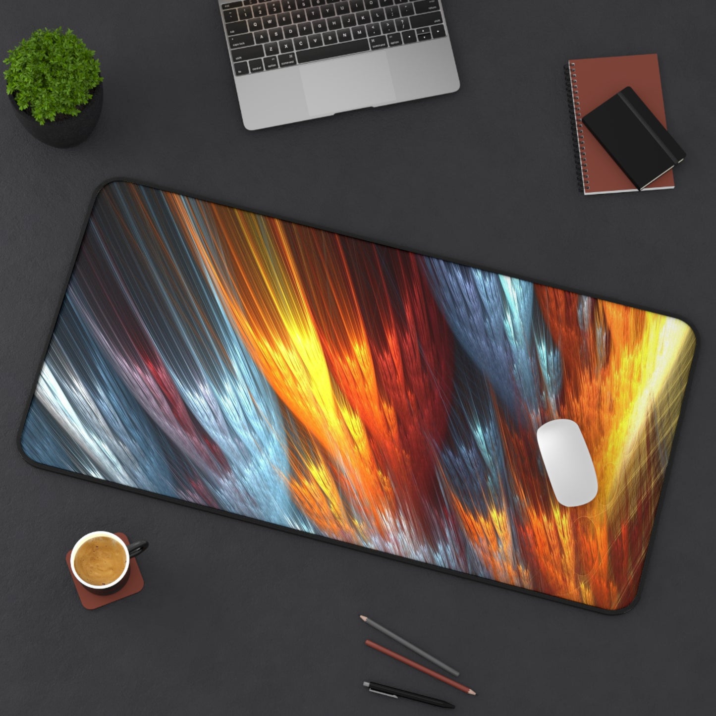 Abstract Orange & Silver Air Cloud Streaks Desk Mat – Sleek, Futuristic Desk Mat by KlickieKeyz
