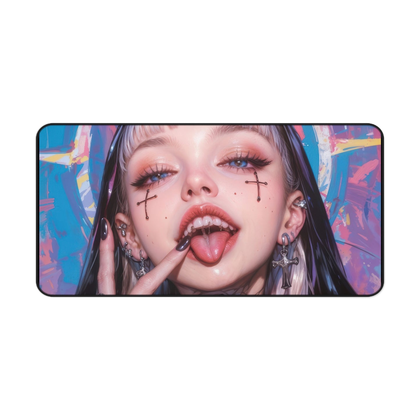 Beautiful Tattooed Anime Girl with Blue & Pink Background XL Gaming Mouse Pad – Artistic Desk Mat by KlickieKeyz