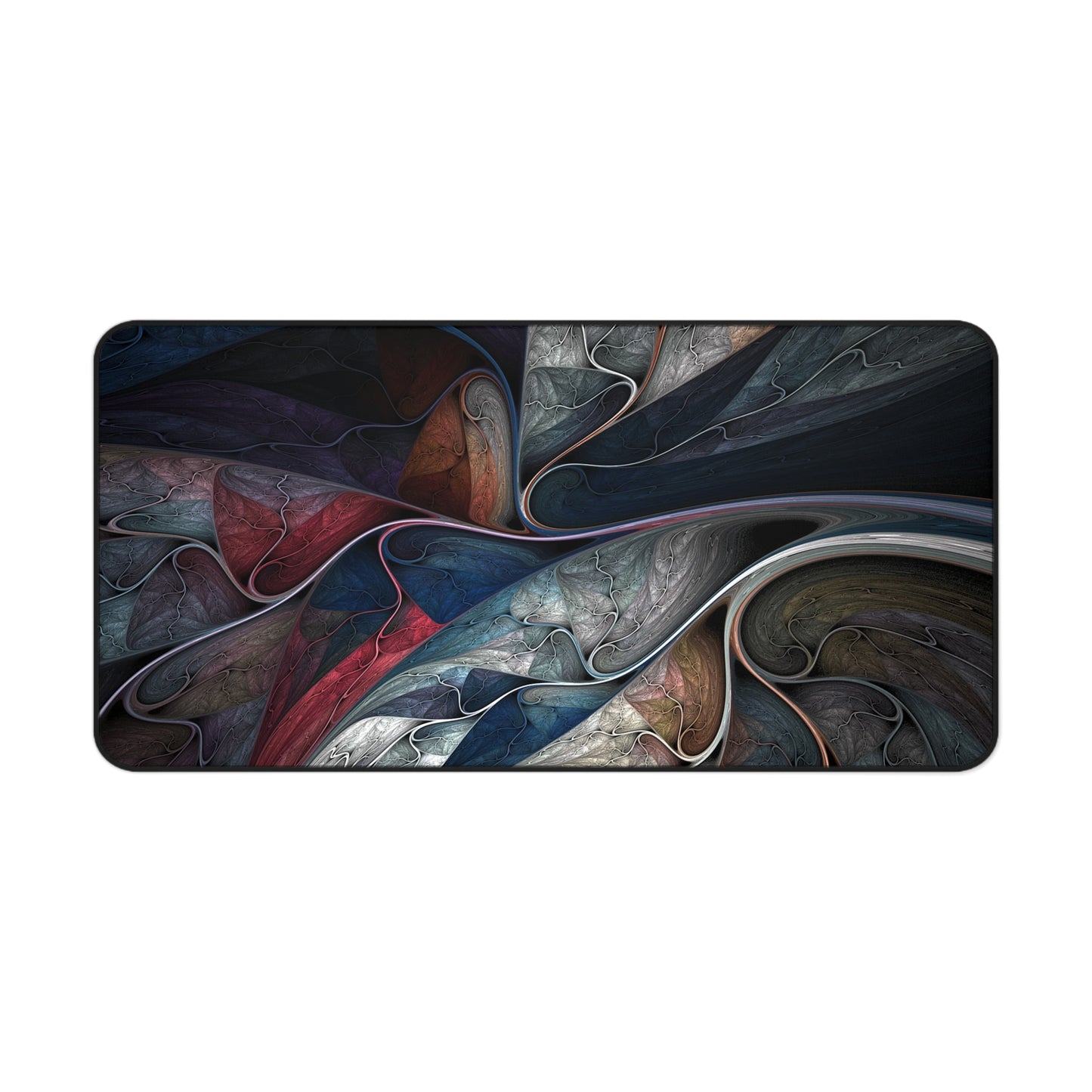 Abstract Red, Blue, White & Green Swirl Desk Mat – Vivid Paint Flow Desk Mat by KlickieKeyz