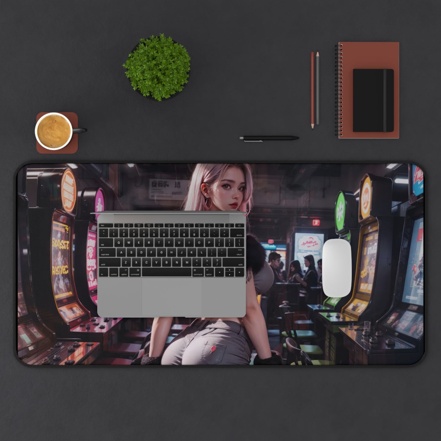 Beautiful Anime Girl with Tattoos in Arcade XL Gaming Mouse Pad – Retro Arcade Desk Mat by KlickieKeyz