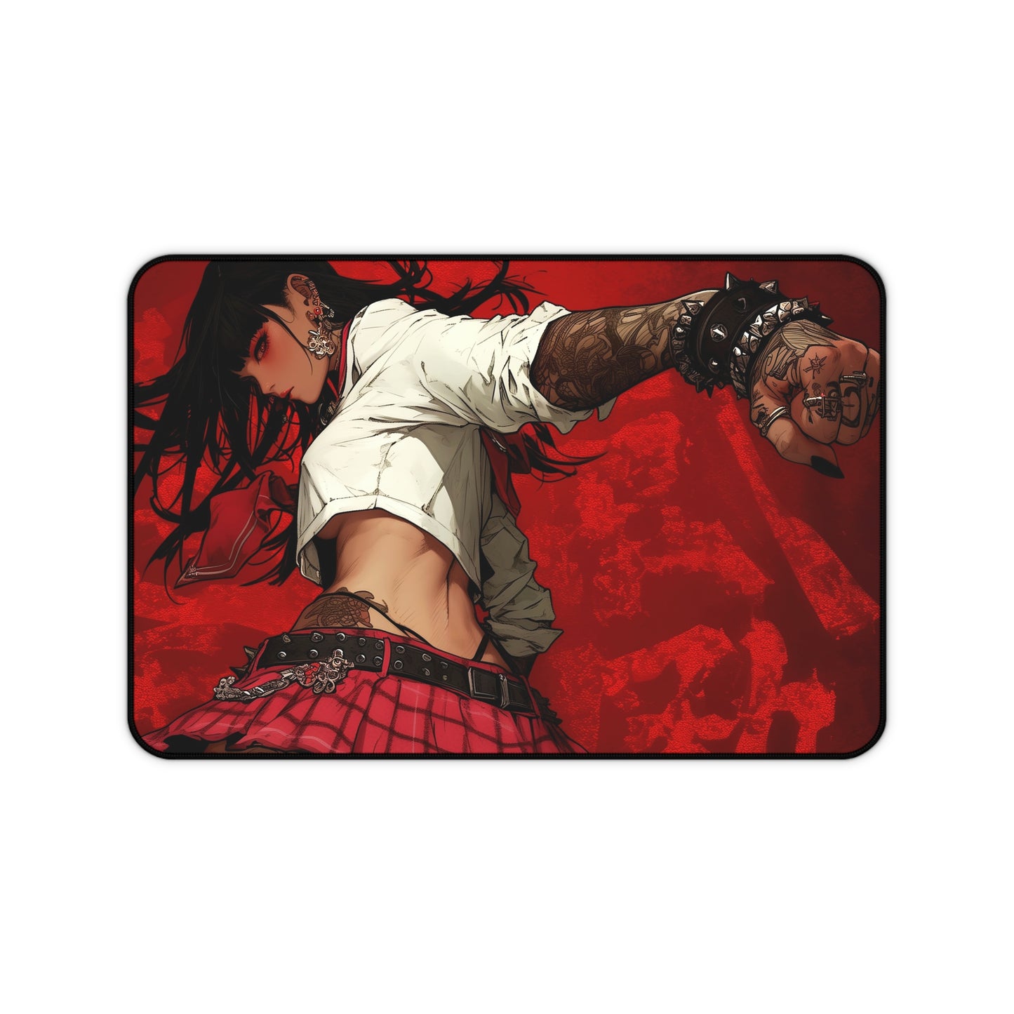 Beautiful Anime Girl with Tattoos on Red Background XL Gaming Mouse Pad – Bold & Edgy Desk Mat by KlickieKeyz