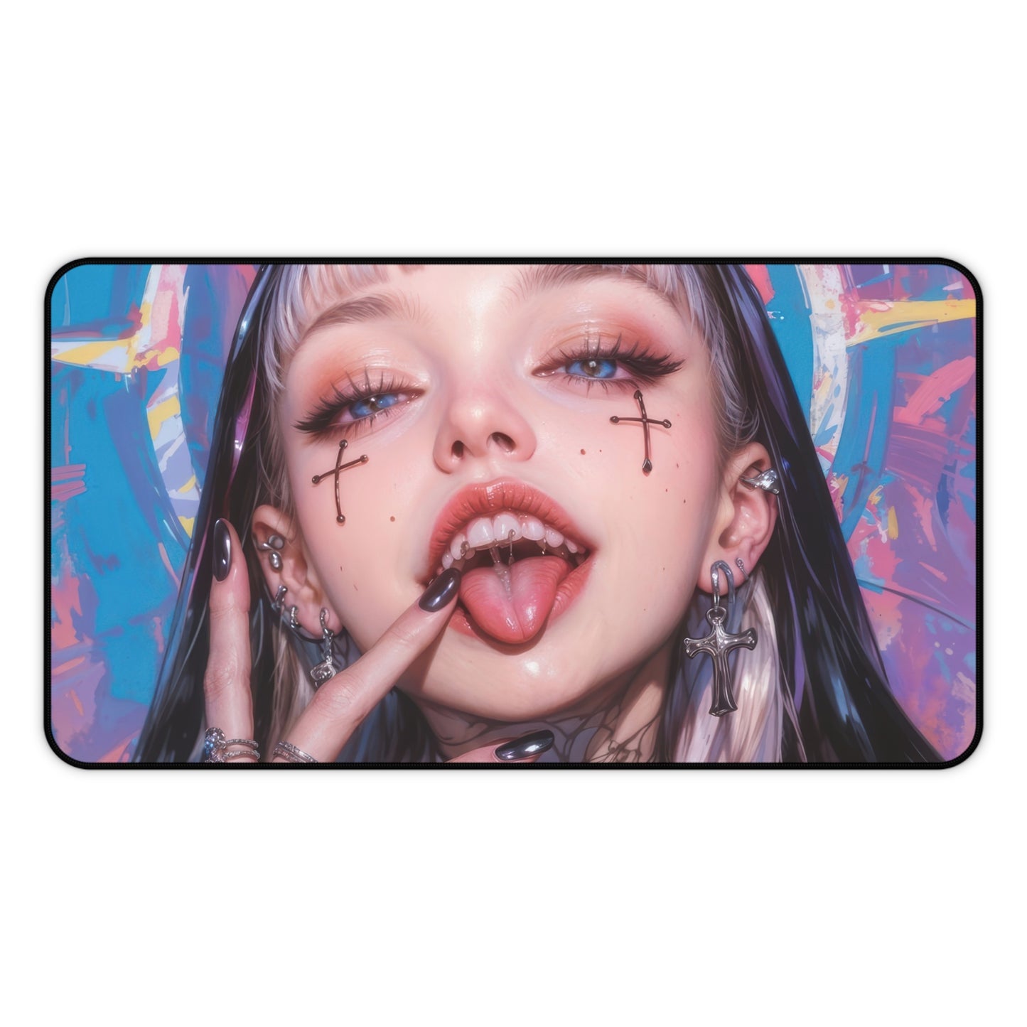 Beautiful Tattooed Anime Girl with Blue & Pink Background XL Gaming Mouse Pad – Artistic Desk Mat by KlickieKeyz