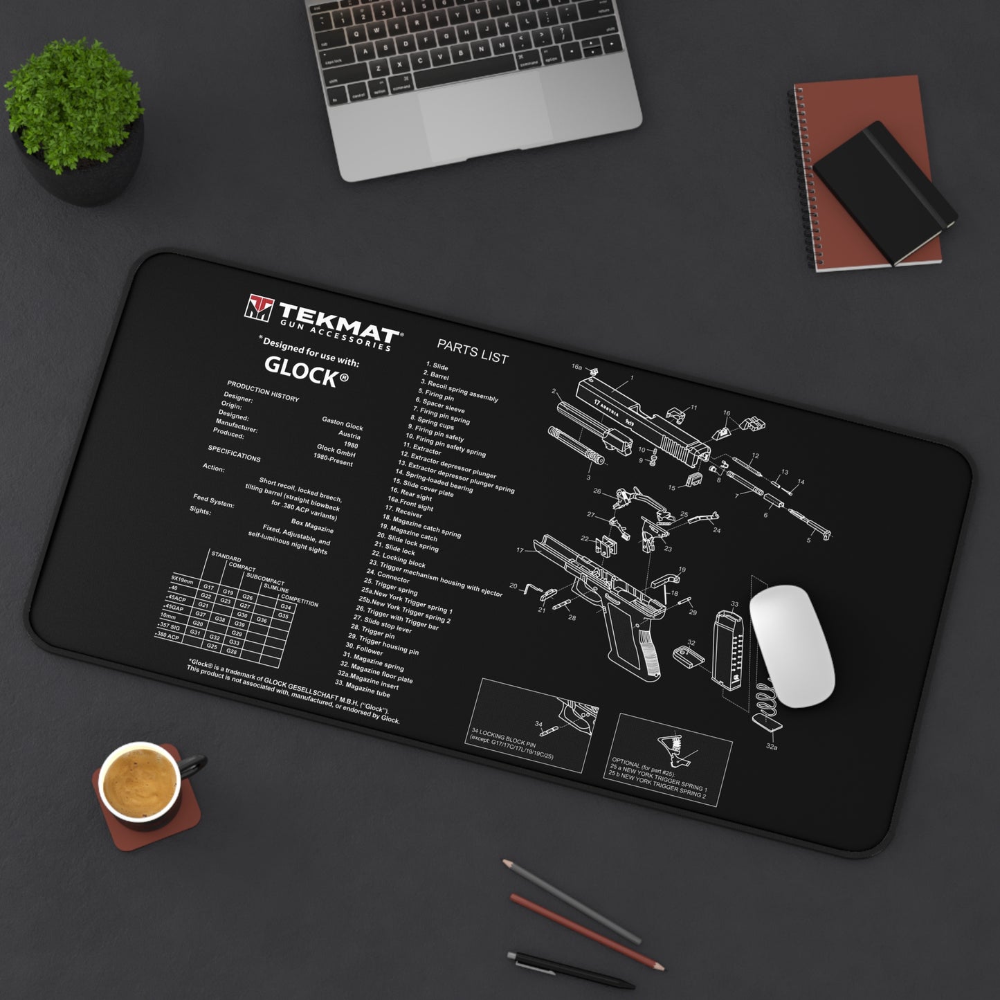 Glock Gun Parts Schematic Desk Mat – Cleaning and Maintenance Reference Mat by KlickieKeyz