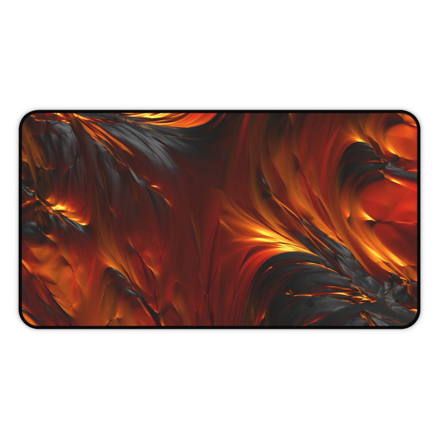 Abstract Orange & Black Lava Flow Desk Mat – Fiery Molten Elegance Desk Mat by KlickieKeyz