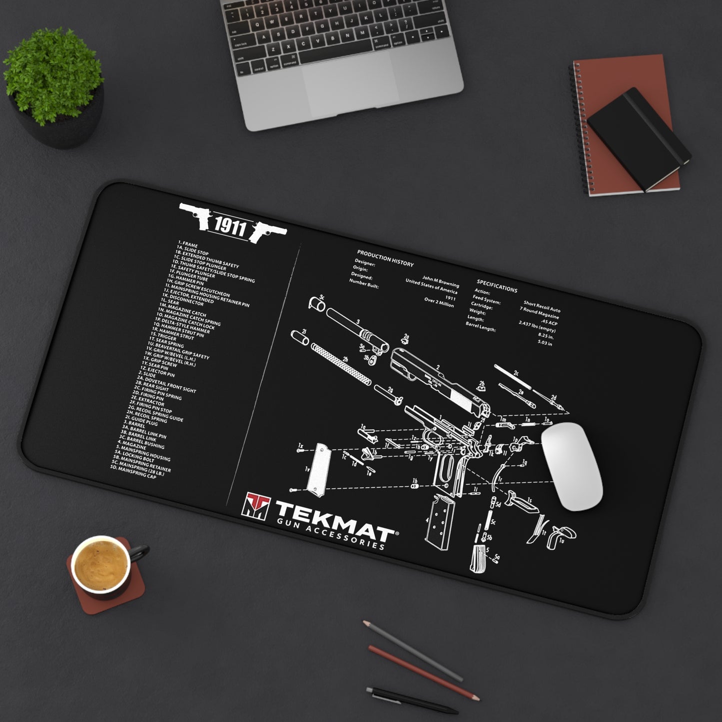 1911 Gun Parts Schematic Desk Mat – Cleaning and Maintenance Reference Mat by KlickieKeyz