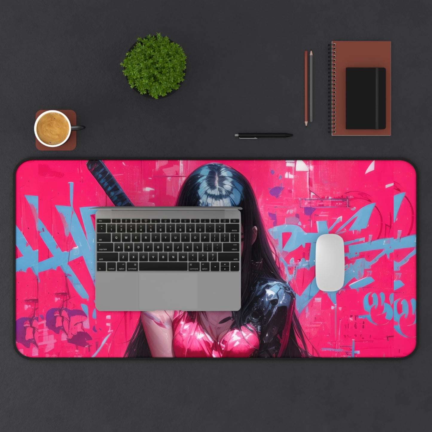 Sexy Anime Girl with Katana Desk Mat – Graffiti Art Gaming Mouse Pad by KlickieKeyz