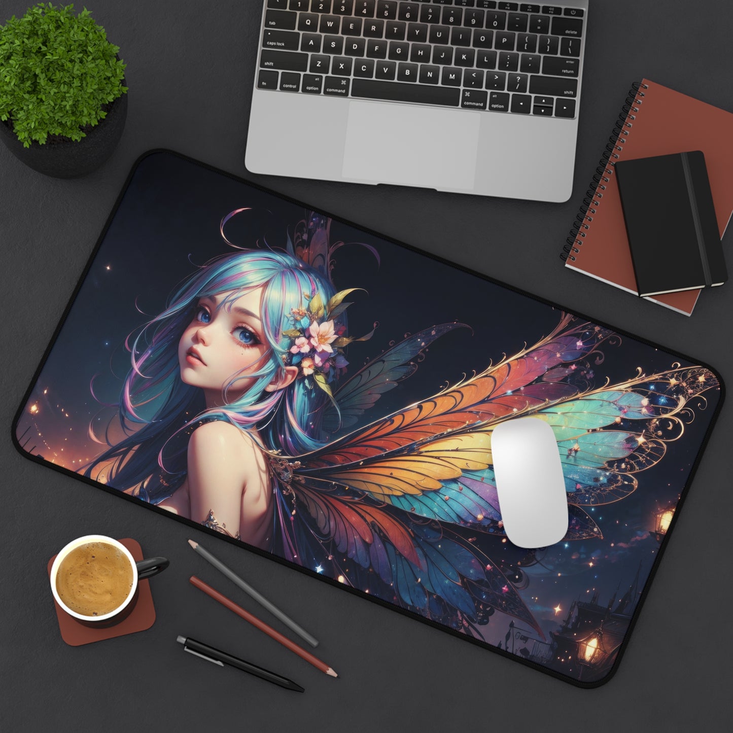 Beautiful Anime Girl Fantasy Rainbow Fairy Desk Mat – Enchanting XL Gaming Mouse Pad by KlickieKeyz