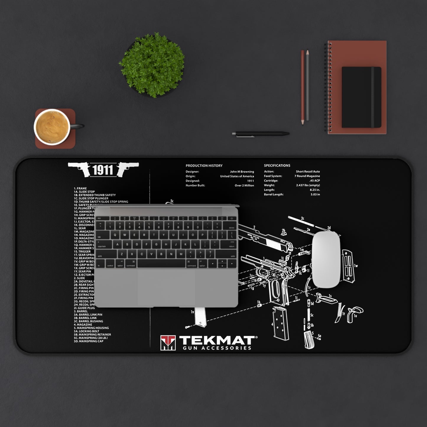 1911 Gun Parts Schematic Desk Mat – Cleaning and Maintenance Reference Mat by KlickieKeyz
