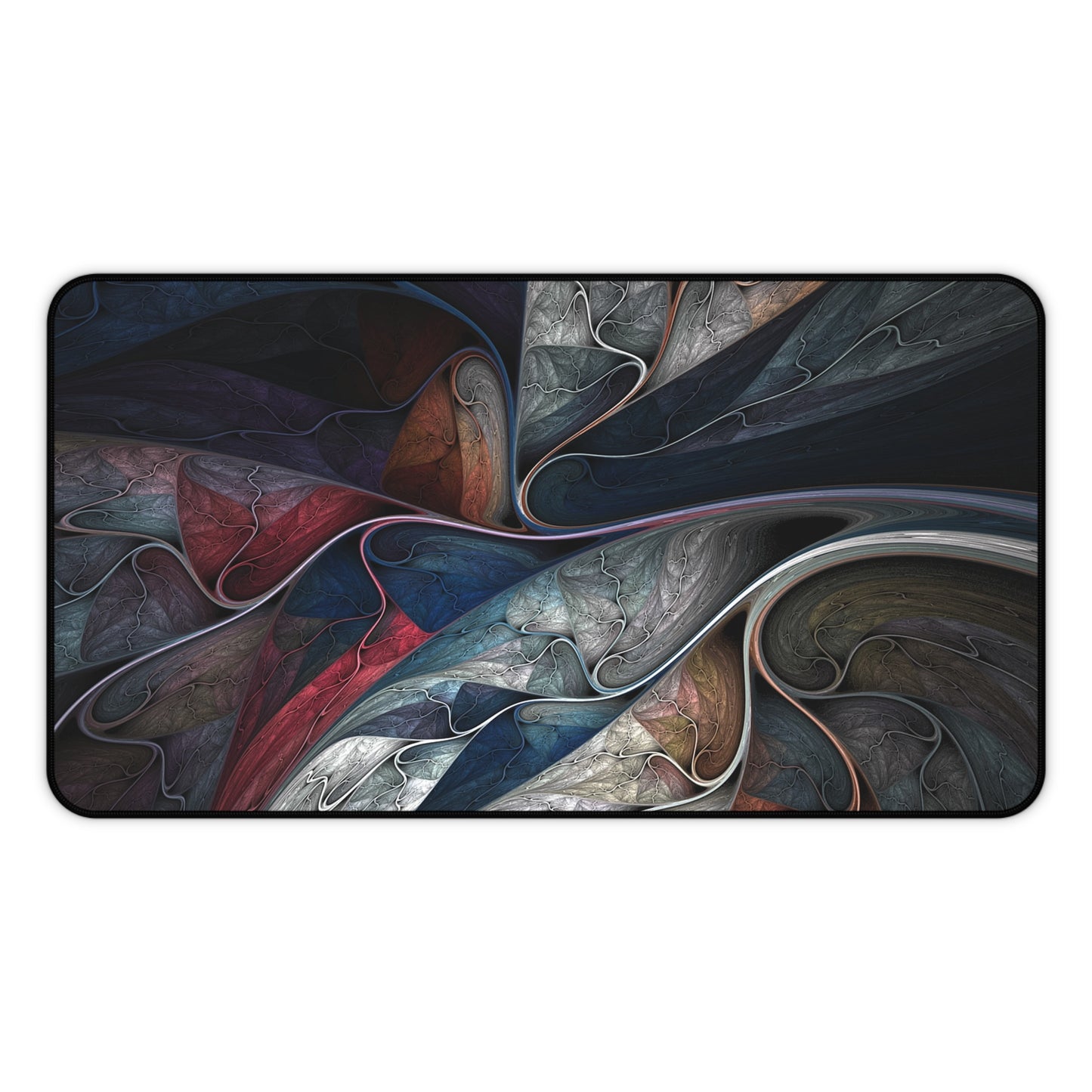 Abstract Red, Blue, White & Green Swirl Desk Mat – Vivid Paint Flow Desk Mat by KlickieKeyz