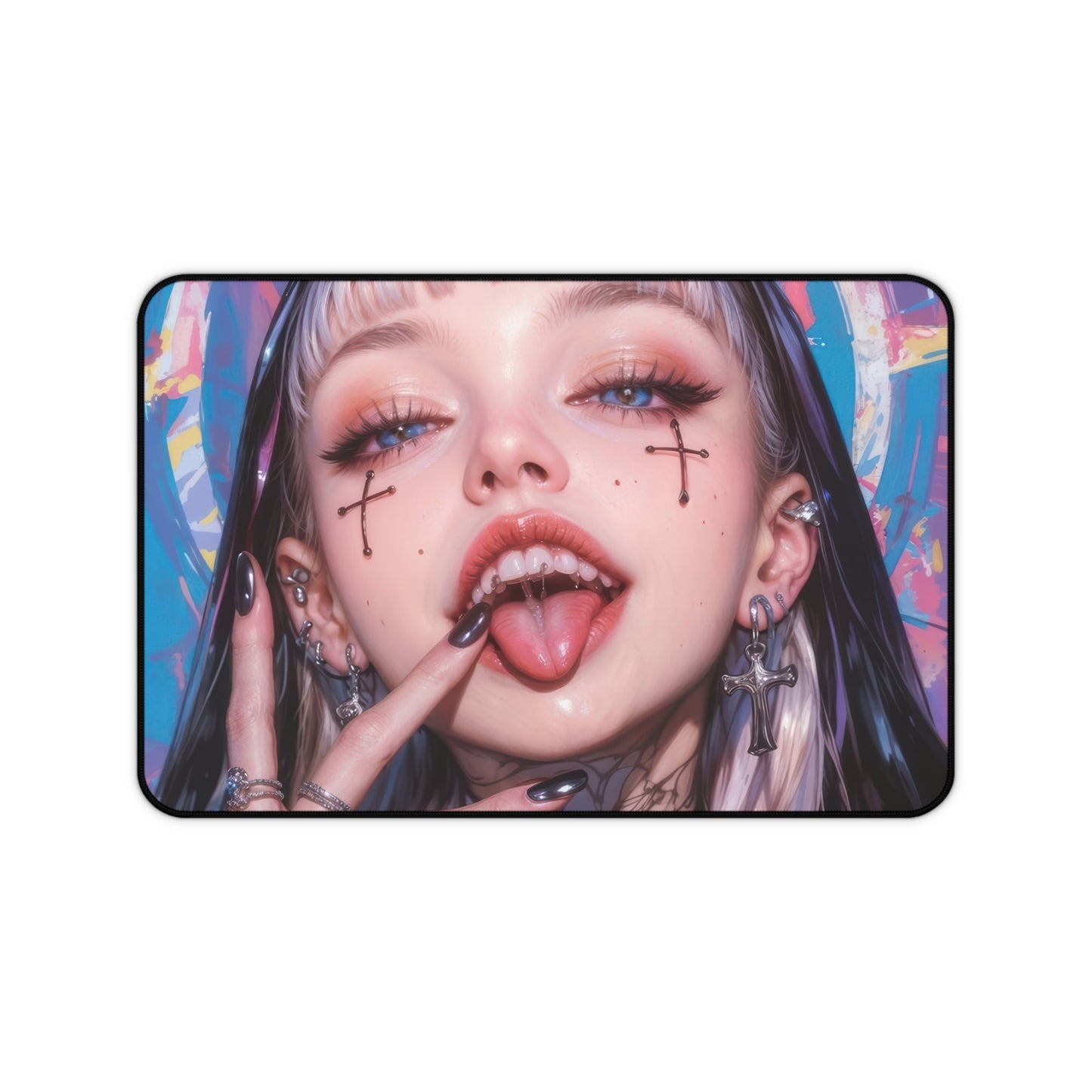 Beautiful Tattooed Anime Girl with Blue & Pink Background XL Gaming Mouse Pad – Artistic Desk Mat by KlickieKeyz